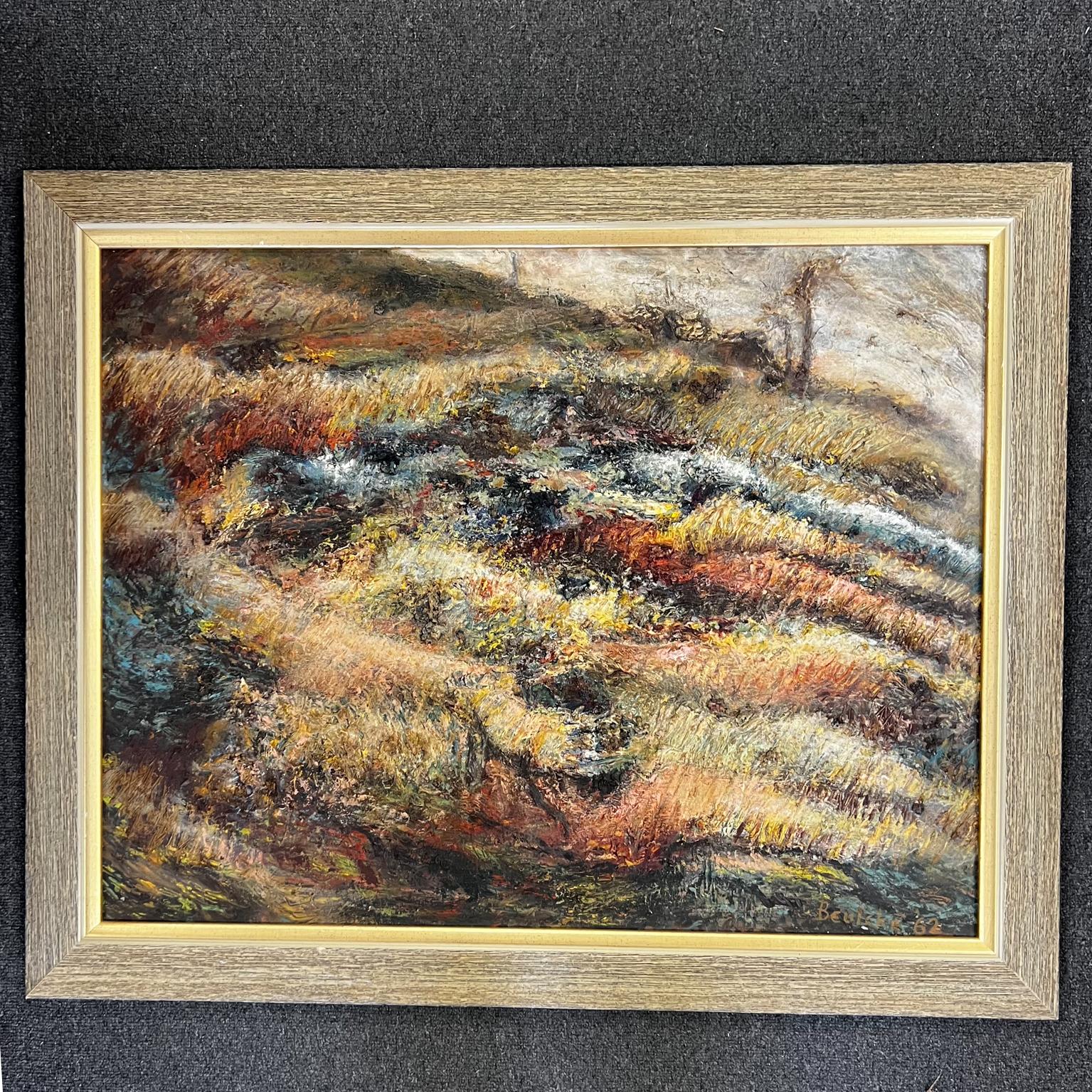 1962 Abstract Art Textured Oil Painting signed Beulcke 62
Oil on Masonite with Heavy texture
Lovely oak frame
41.88 W x 34 tall x 1.5 D, art 35.25 x 27.5 D.
Original unrestored vintage condition.
Refer to images.

