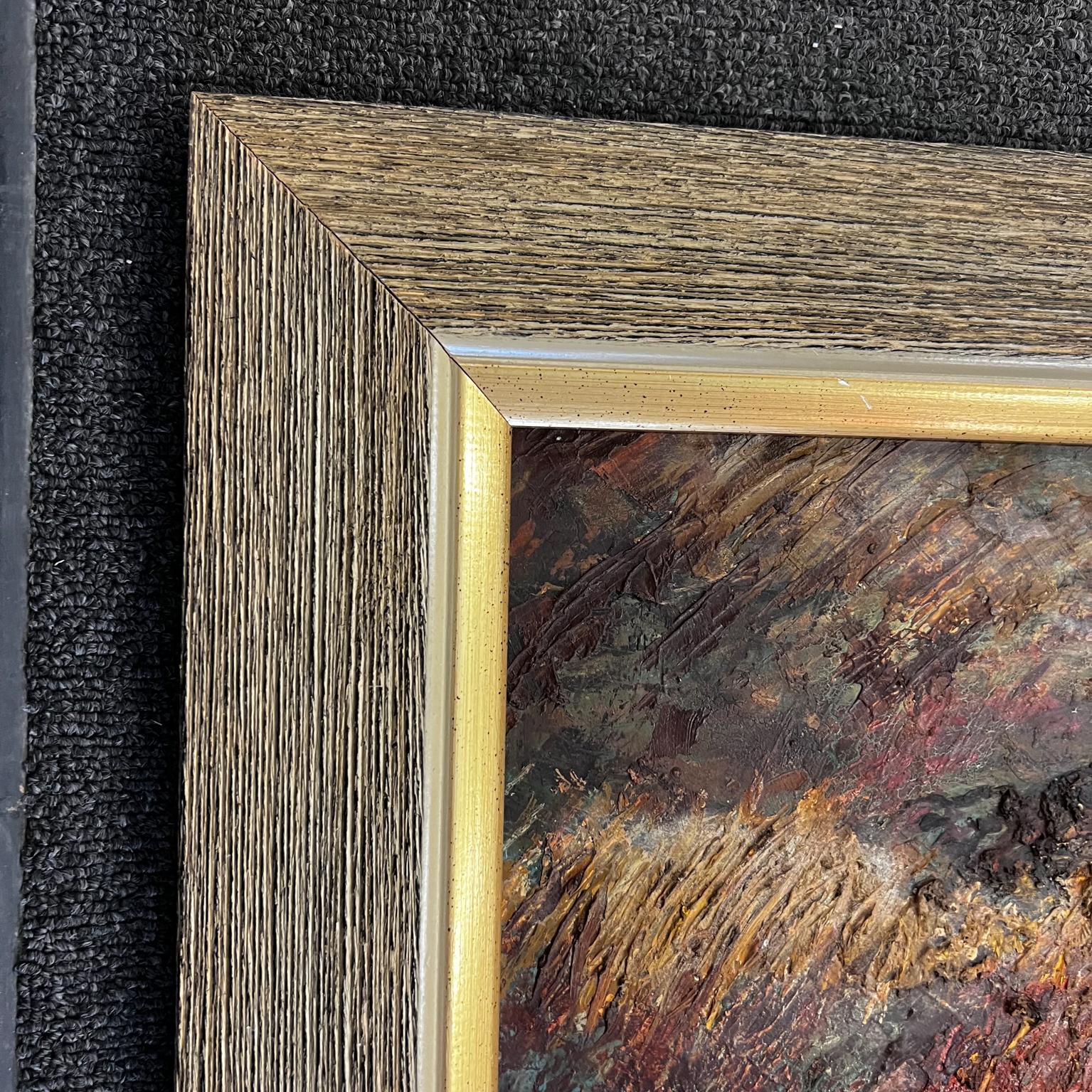 Mid-Century Modern 1962 Modern Abstract Art Textured Oil Painting Signed Beulcke Oak Frame