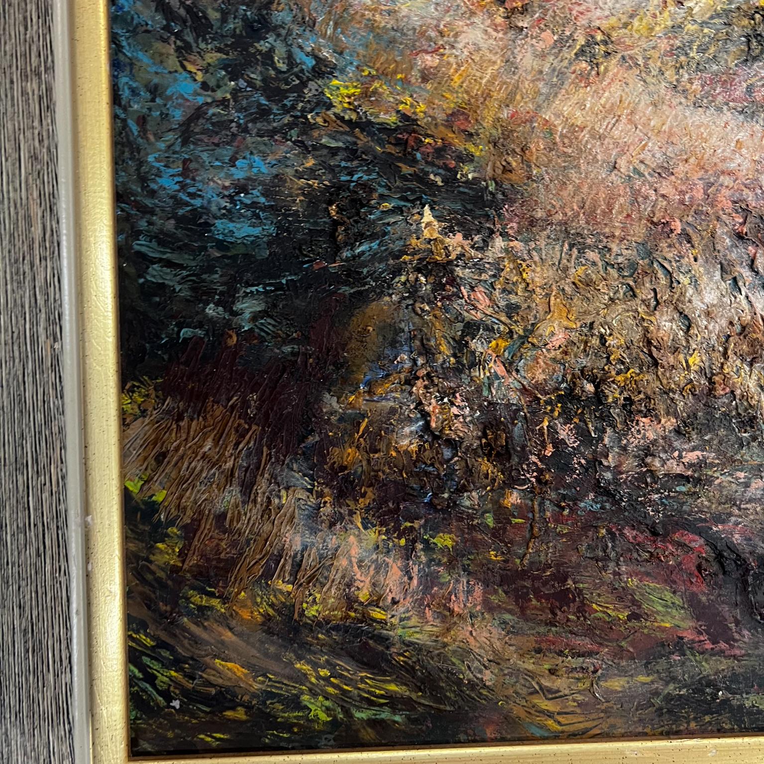 1962 Modern Abstract Art Textured Oil Painting Signed Beulcke Oak Frame In Good Condition In Chula Vista, CA