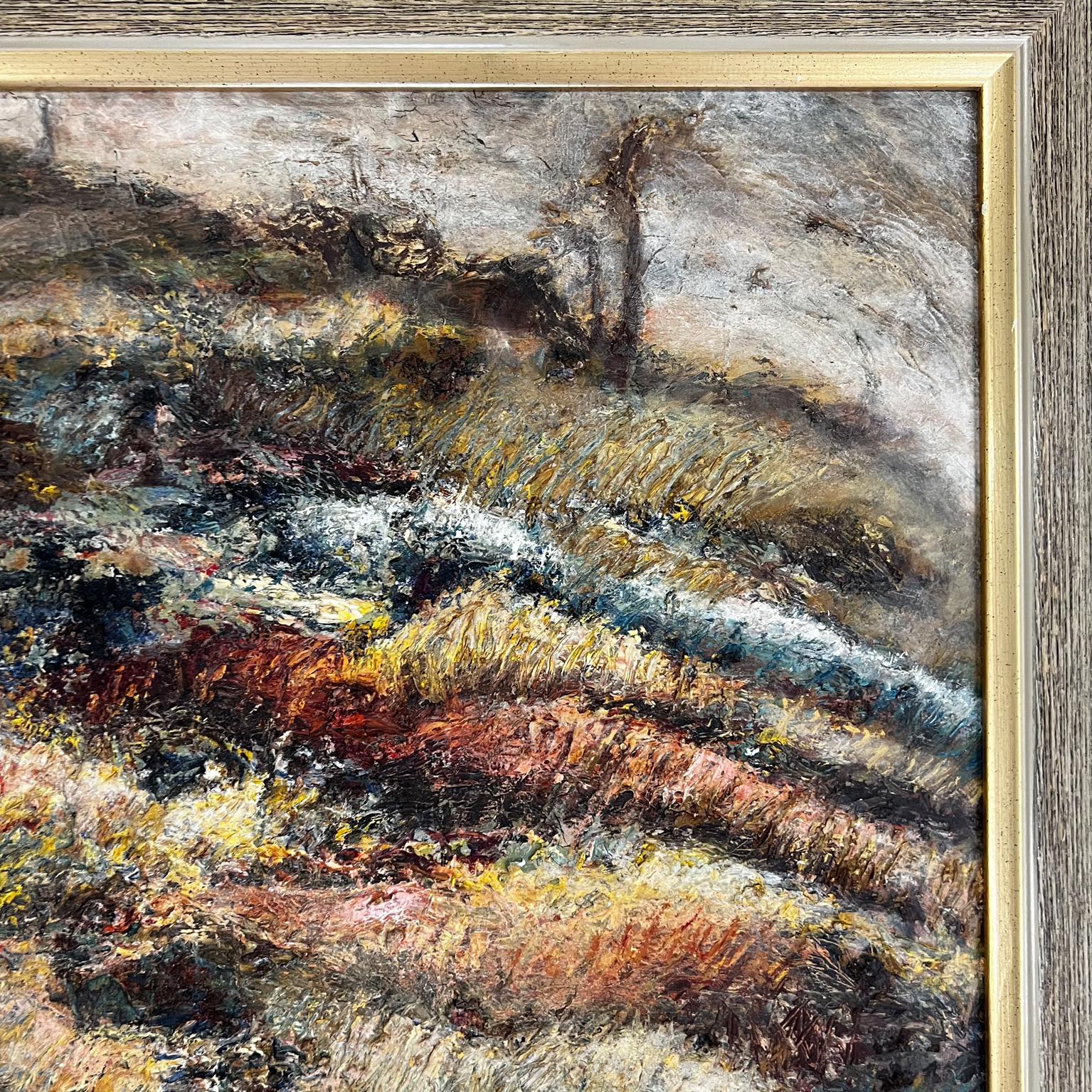 1962 Modern Abstract Art Textured Oil Painting Signed Beulcke Oak Frame 1