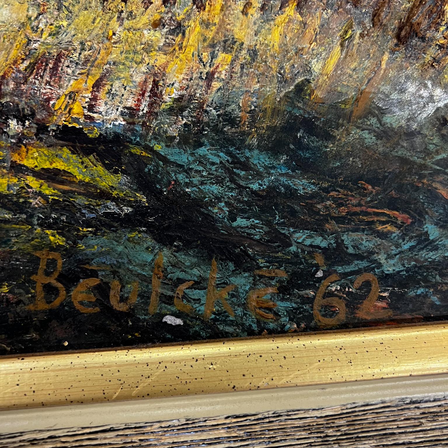 1962 Modern Abstract Art Textured Oil Painting Signed Beulcke Oak Frame 3
