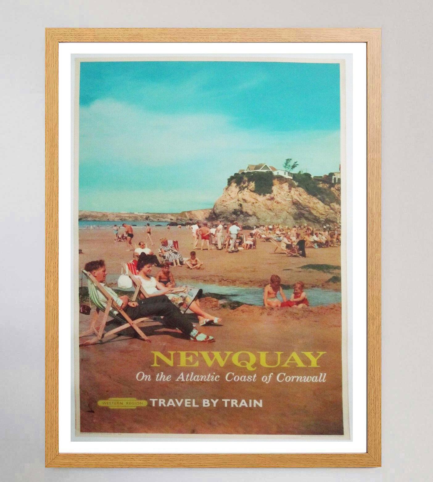 1962 Newquay - Travel by Train - British Railways Original Vintage Poster In Good Condition For Sale In Winchester, GB