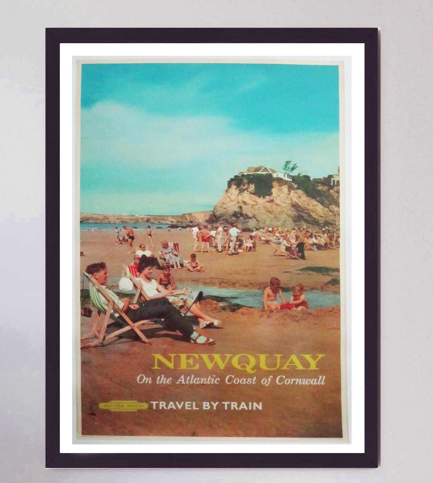 Linen 1962 Newquay - Travel by Train - British Railways Original Vintage Poster For Sale