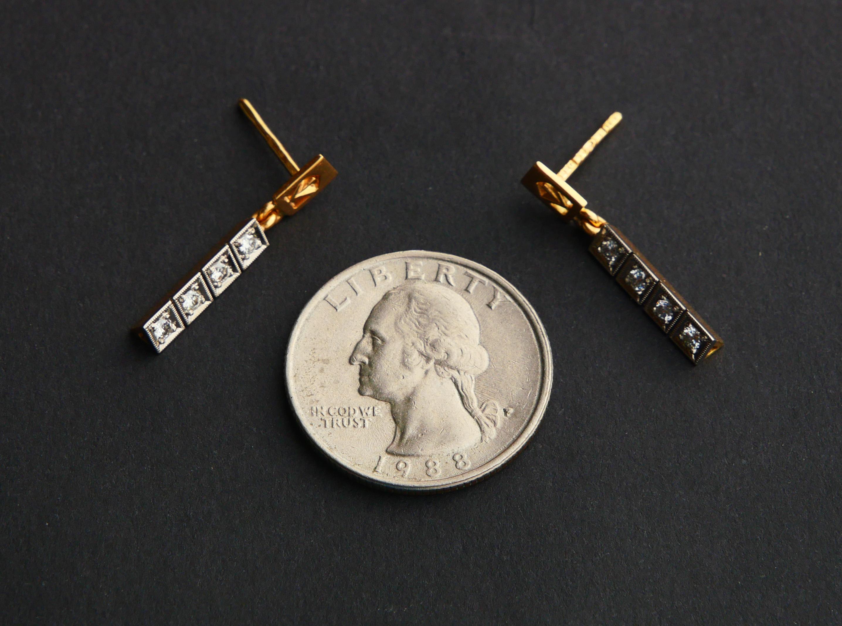 1962 Nordic Stud Earrings Diamonds solid 18K Gold Platinum / 3.7gr. For Sale 6