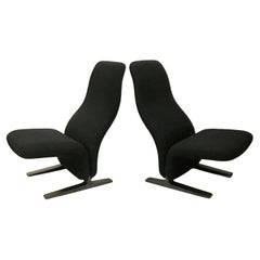 1962, Pierre Paulin by Artifort, Two x Concorde Black Upholstery and Black Base