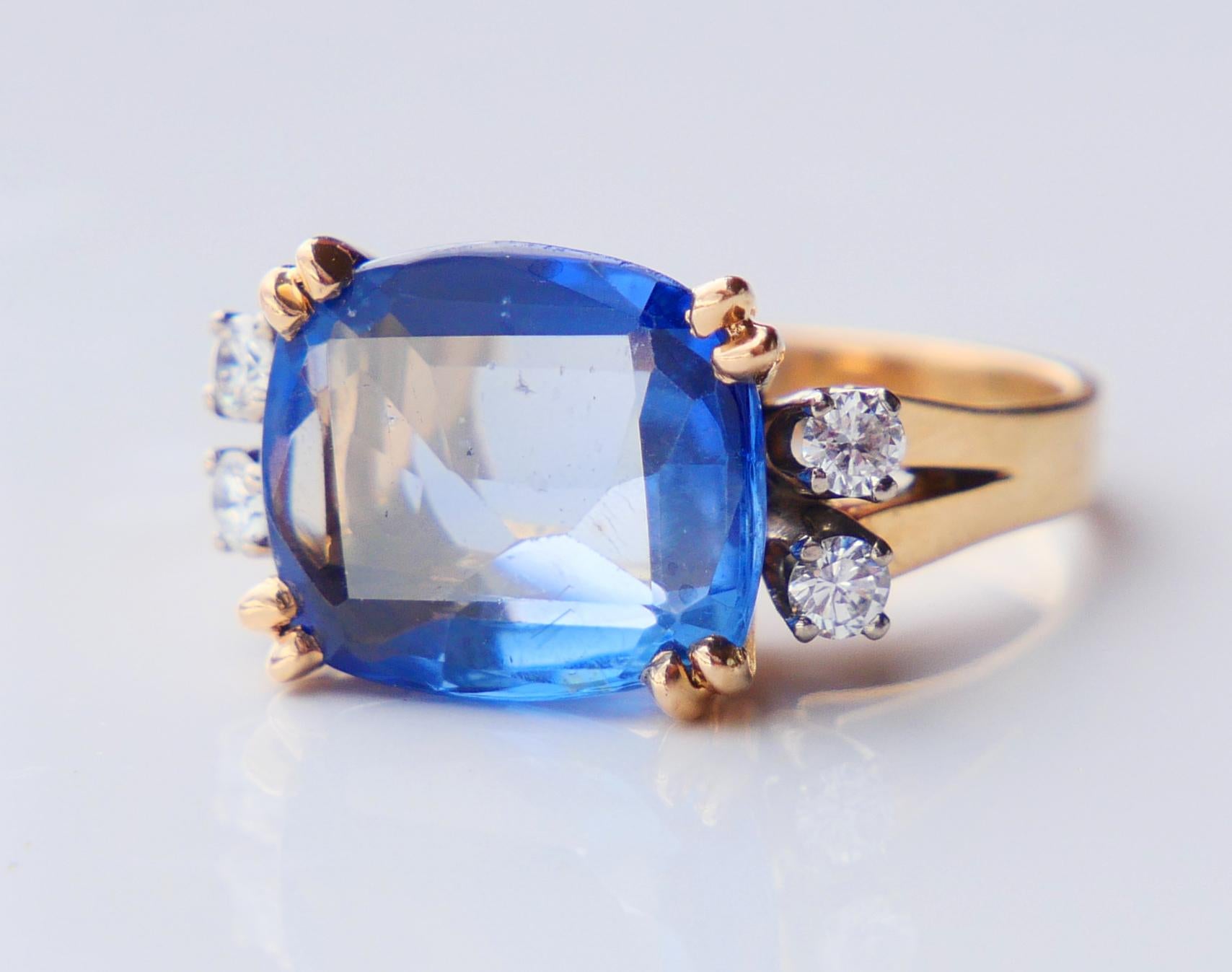 1962 Ring natürlich 8ct Kornblume Saphir Diamant massiv 18K Gold ØUS6.25/ 6.5gr (Smaragdschliff) im Angebot