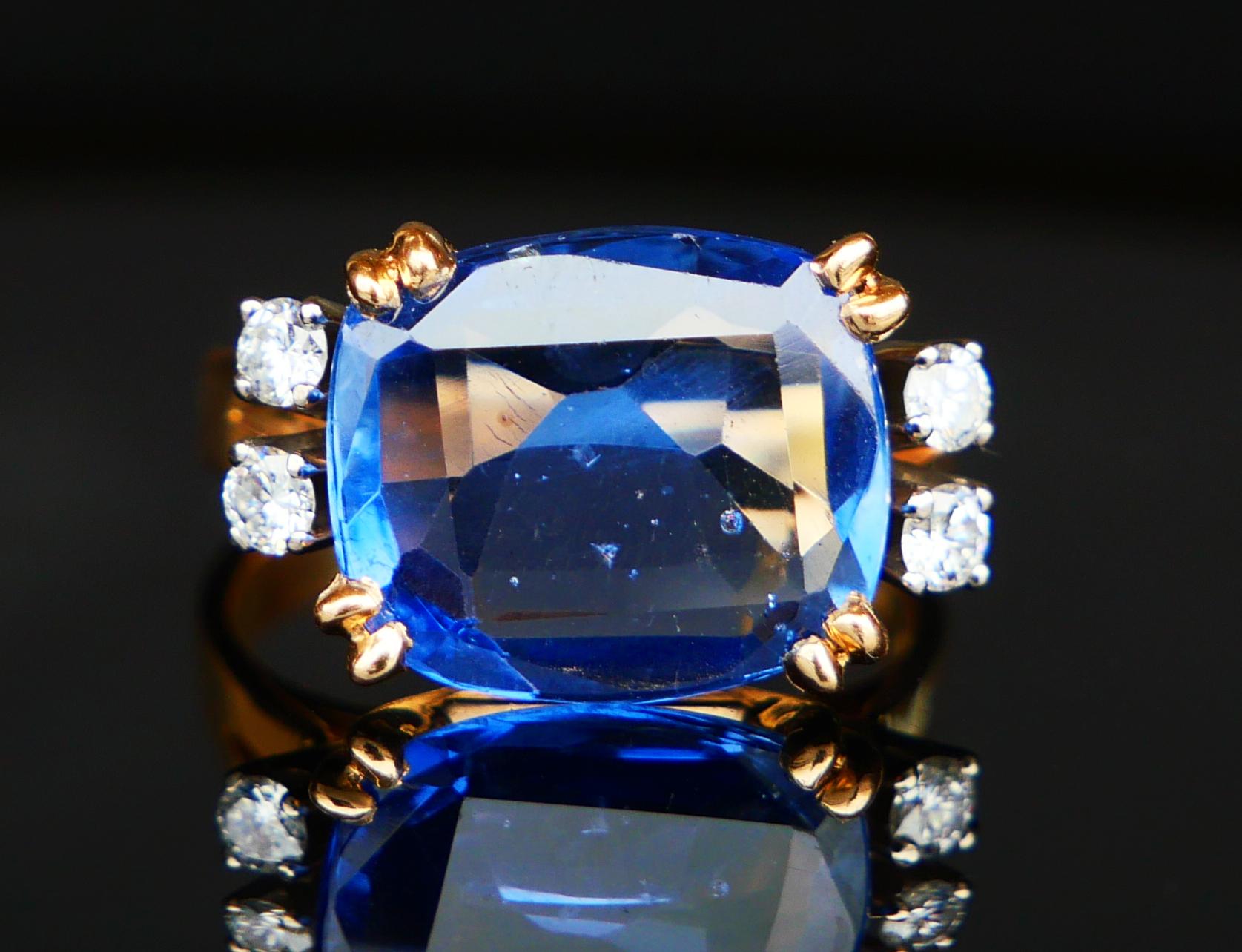 1962 Ring natürlich 8ct Kornblume Saphir Diamant massiv 18K Gold ØUS6.25/ 6.5gr im Angebot 4