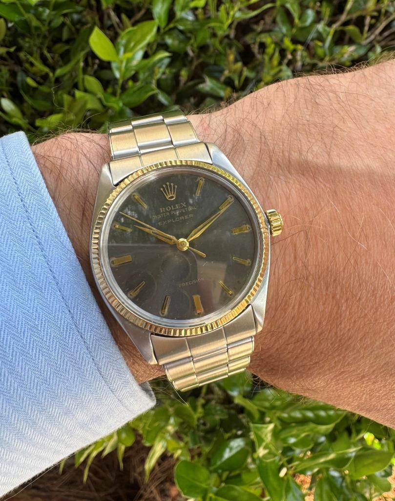 1962 Rolex Explorer Ref. 5501 Vintage Herrenuhr - Edelstahl & 14K Gold im Angebot 7