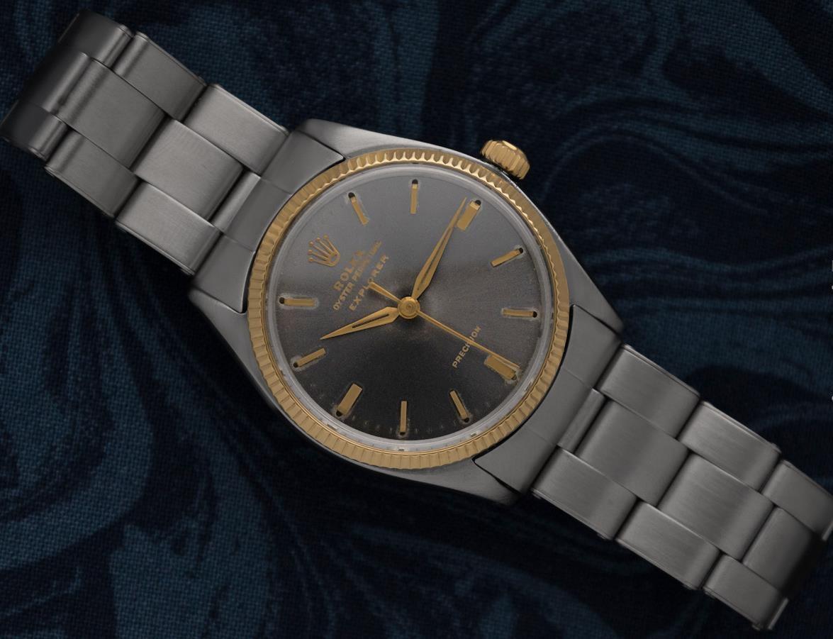 1962 Rolex Explorer Ref. 5501 Vintage Herrenuhr - Edelstahl & 14K Gold im Zustand „Gut“ im Angebot in Suwanee, GA