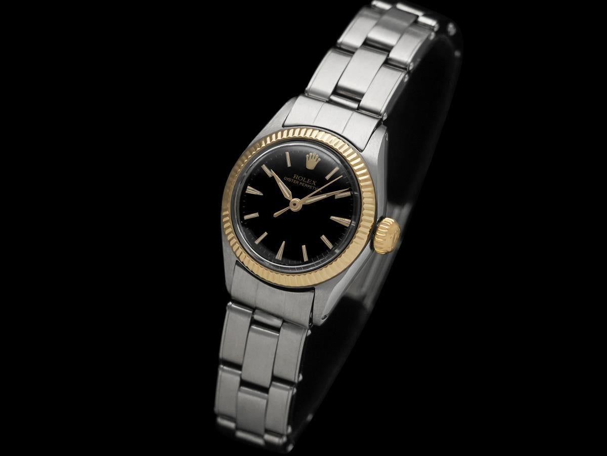 1962 Rolex Oyster Perpetual Ladies 2-Tone Vintage Watch - SS & 18K Gold In Good Condition For Sale In Suwanee, GA