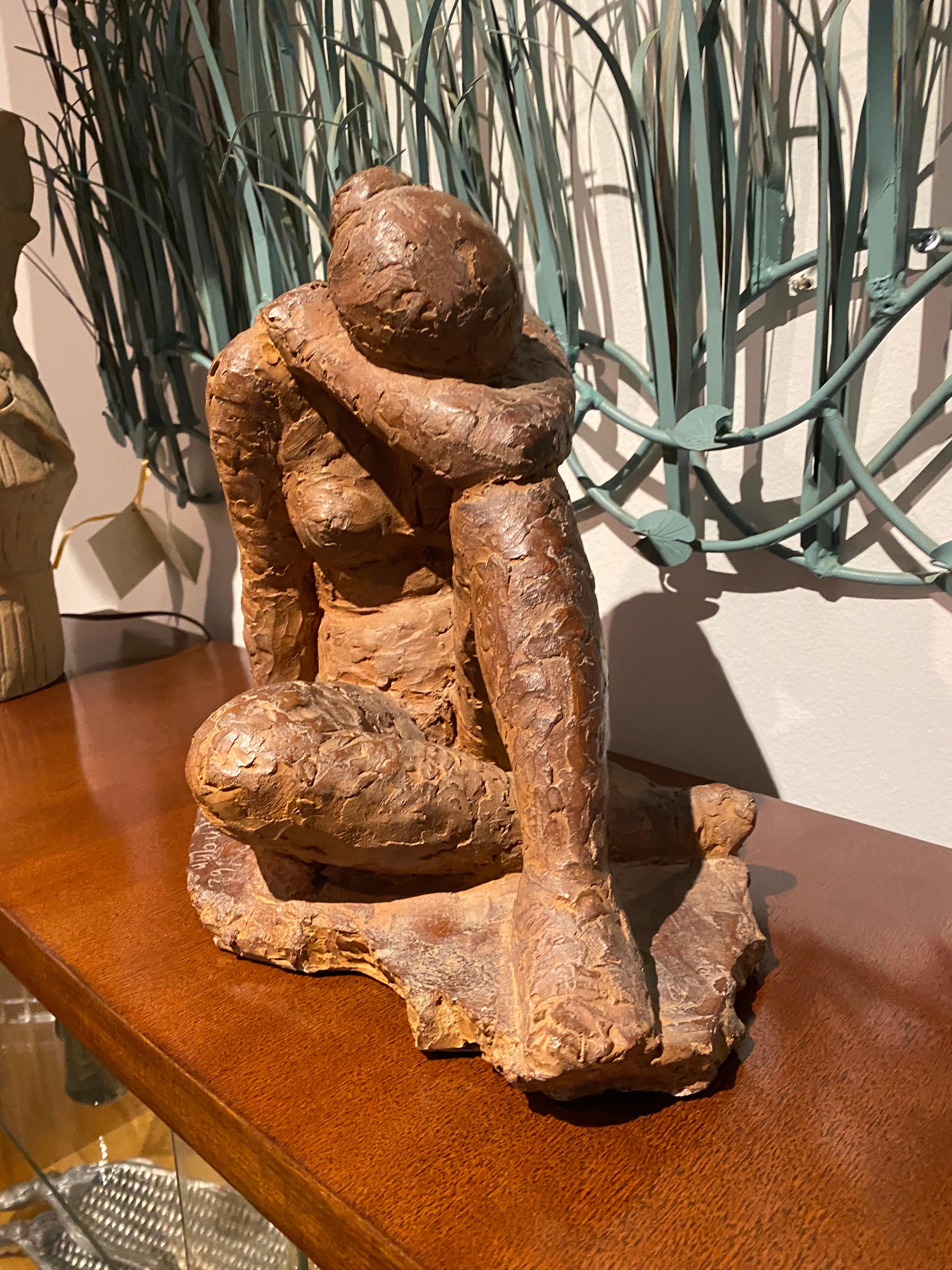 Mid-Century Modern 1962 Terracotta Nude Sculpture of a Woman Signed