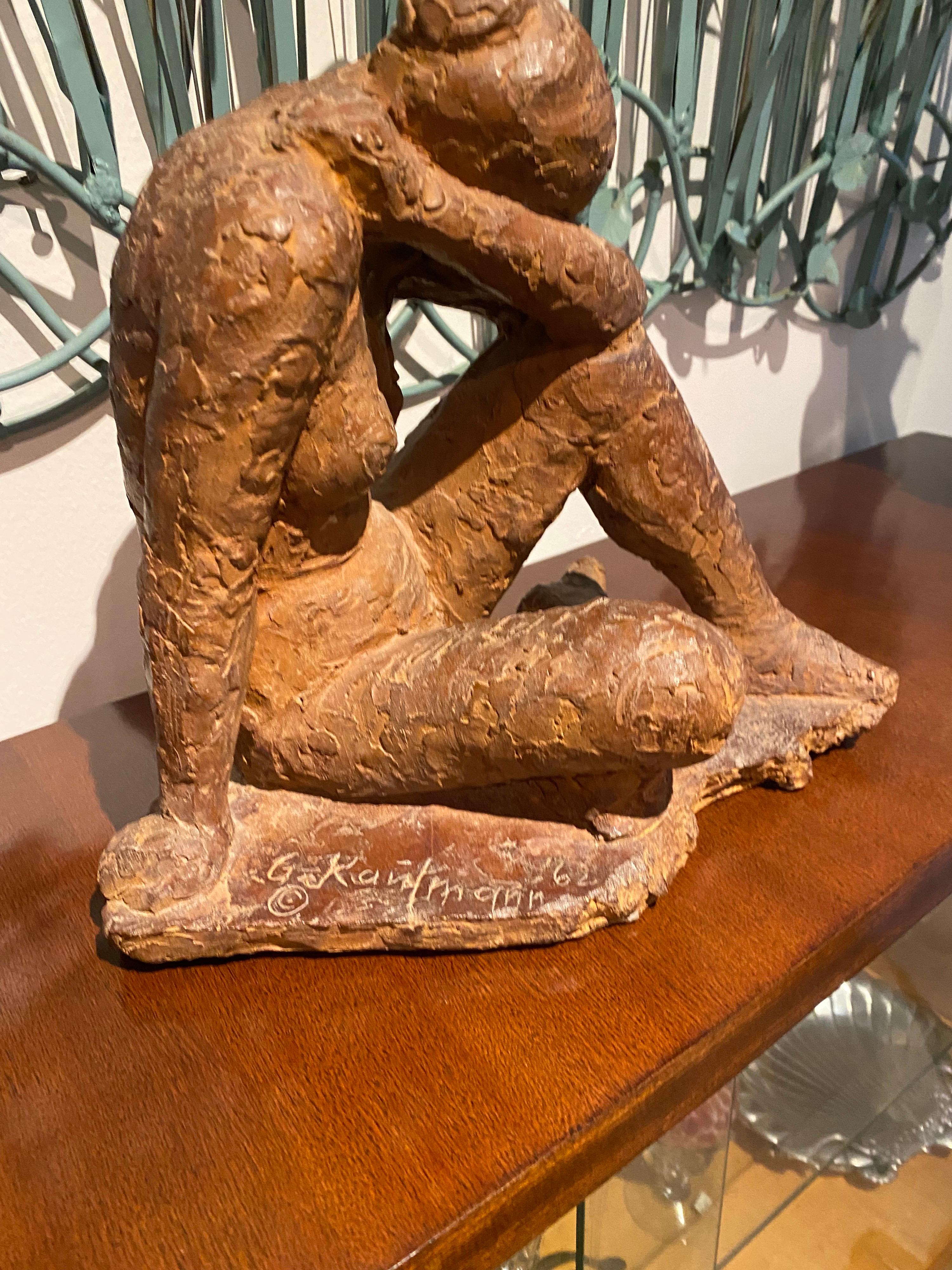 American 1962 Terracotta Nude Sculpture of a Woman Signed