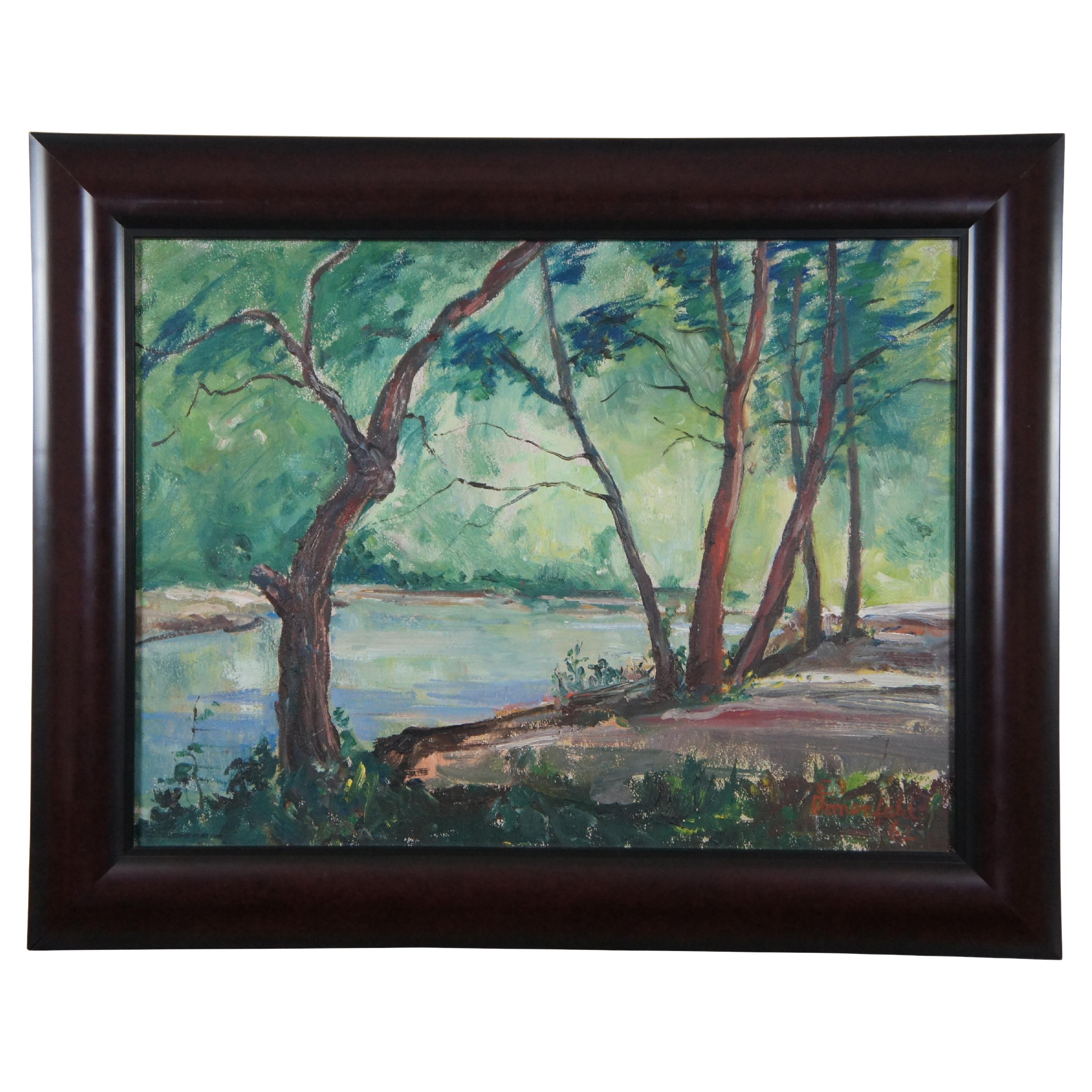 1962 Vintage Elaine Donenfeld Impressionist Woodland Landscape Painting 29"