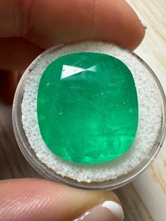 19.63 Carat Chunky Green Colombian Emerald - 18.6x17 Cushion Cut May Birthstone
