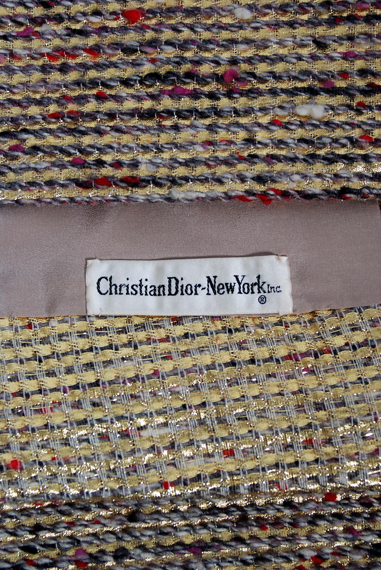 Vintage 1963 Christian Dior Gold Lamé & Texturierte Wolle Dokumentiert Kleid Anzug 5