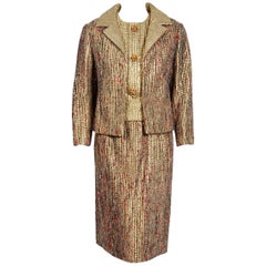 Vintage 1963 Christian Dior Gold Lamé & Textured Wool Documented Dress Suit