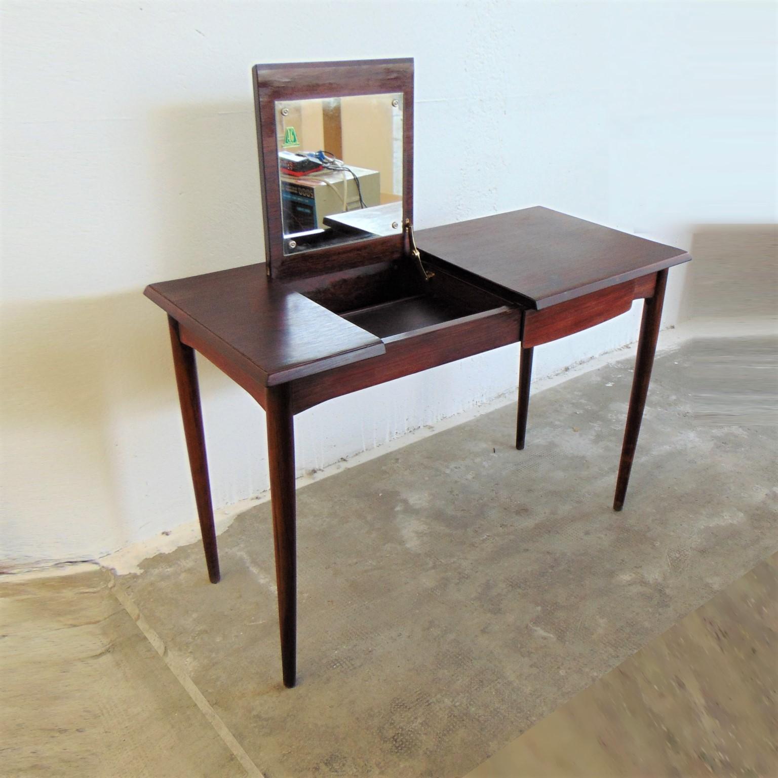 Mid-Century Modern 1963 Danish Writing Desk and Mirrored Vanity, Wood, Oestergaard For Sale