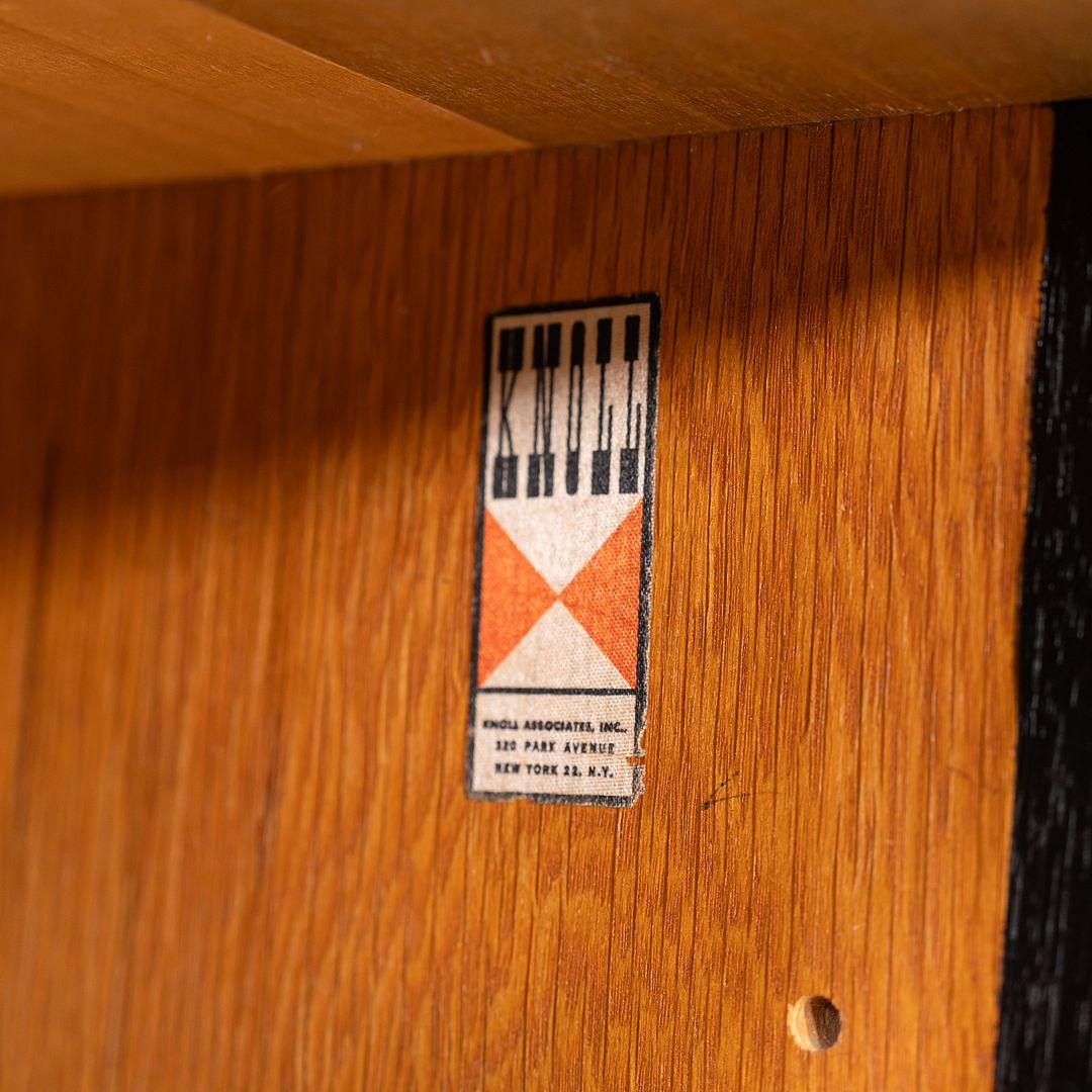 1963 Florence Knoll Ebonized Credenzas with Caned Sliding Doors & Leather Pulls For Sale 5
