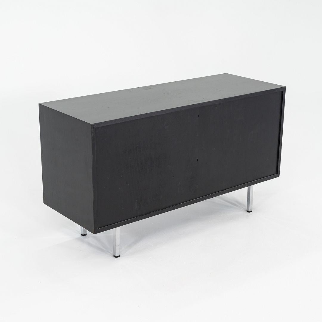 1963 Florence Knoll Ebonized Credenzas with Caned Sliding Doors & Leather Pulls In Good Condition For Sale In Philadelphia, PA