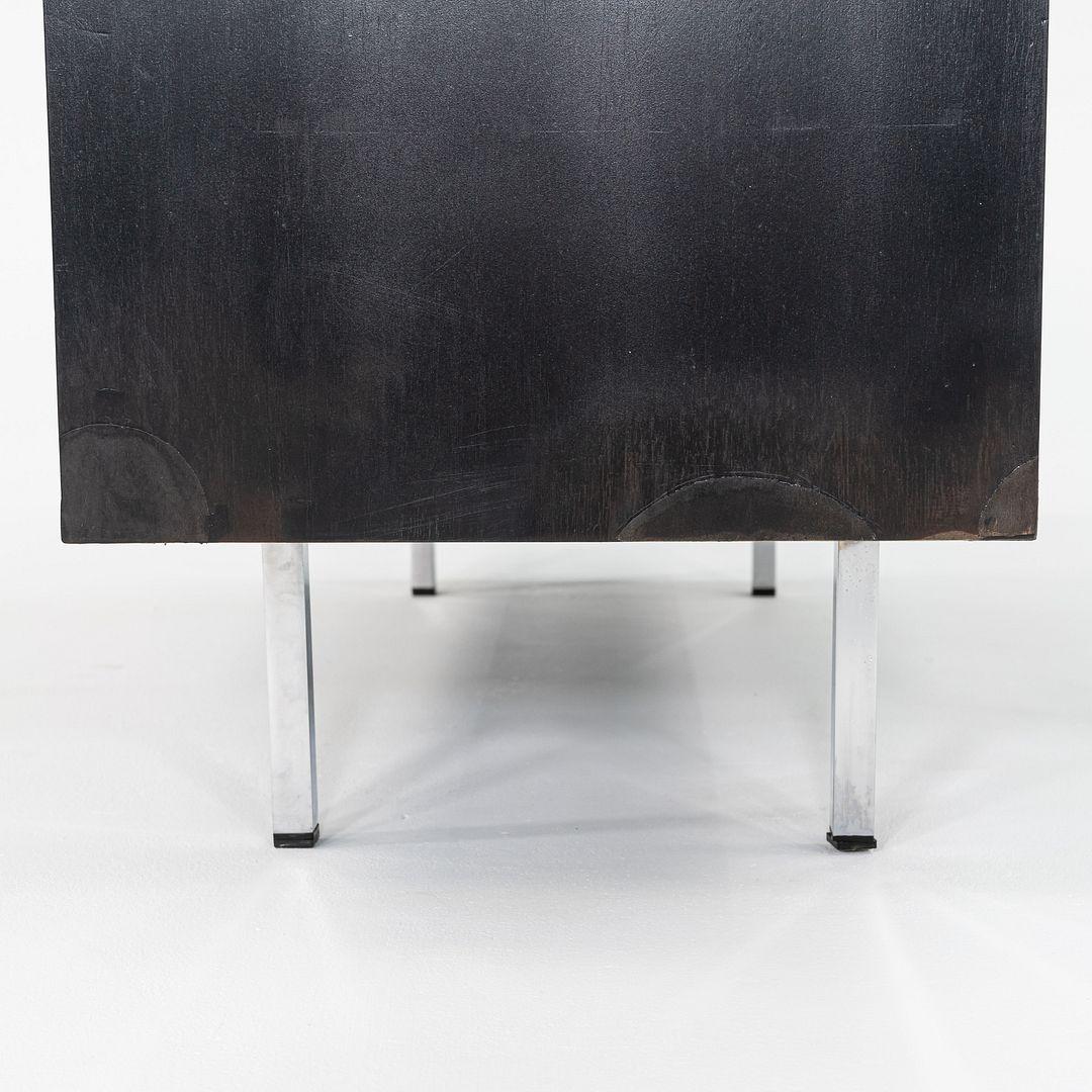 Steel 1963 Florence Knoll Ebonized Credenzas with Caned Sliding Doors & Leather Pulls For Sale
