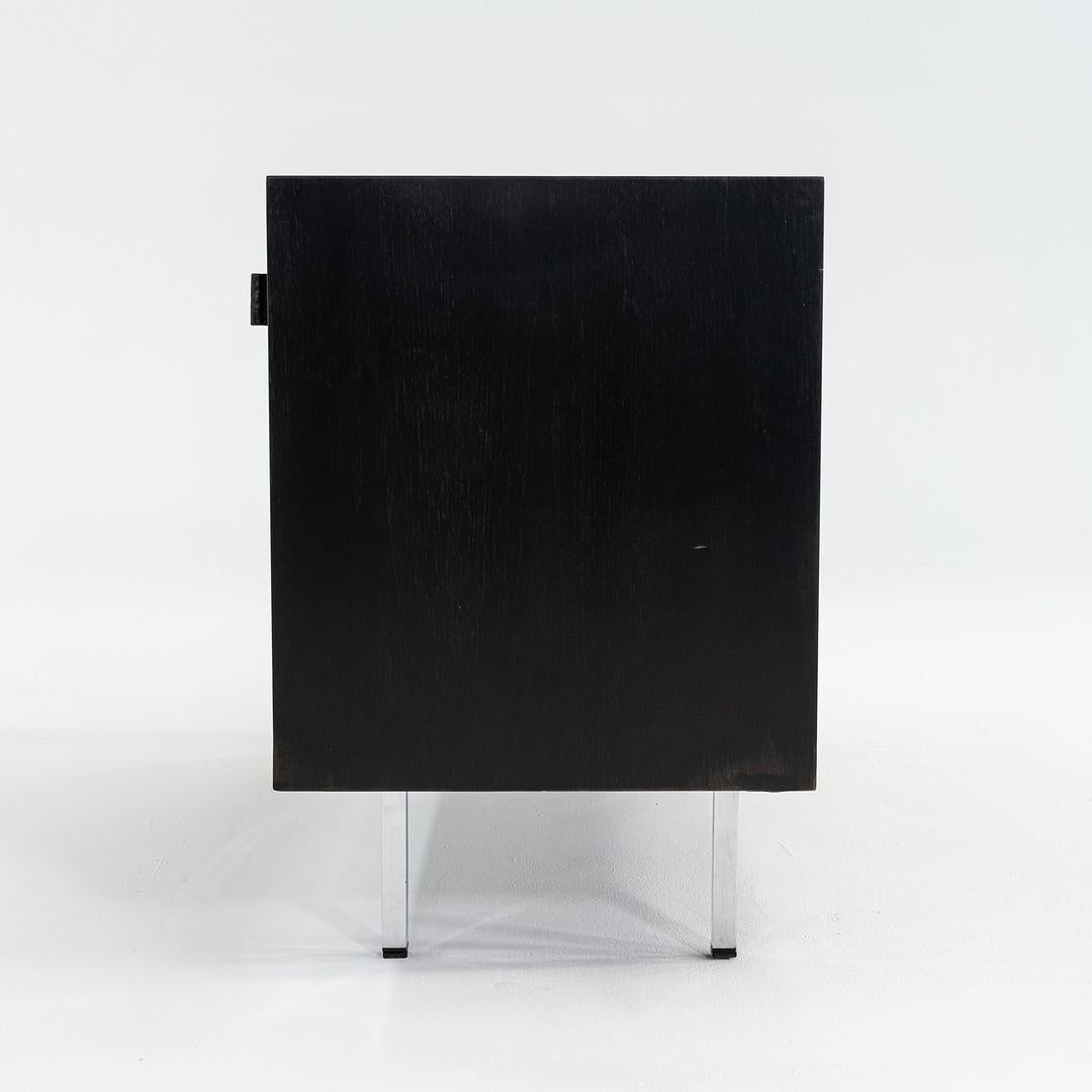 1963 Florence Knoll Ebonized Credenzas with Caned Sliding Doors & Leather Pulls For Sale 1