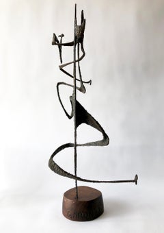 1963 G. Aron Abstract American Modernist Iron Sculpture on Wood Base