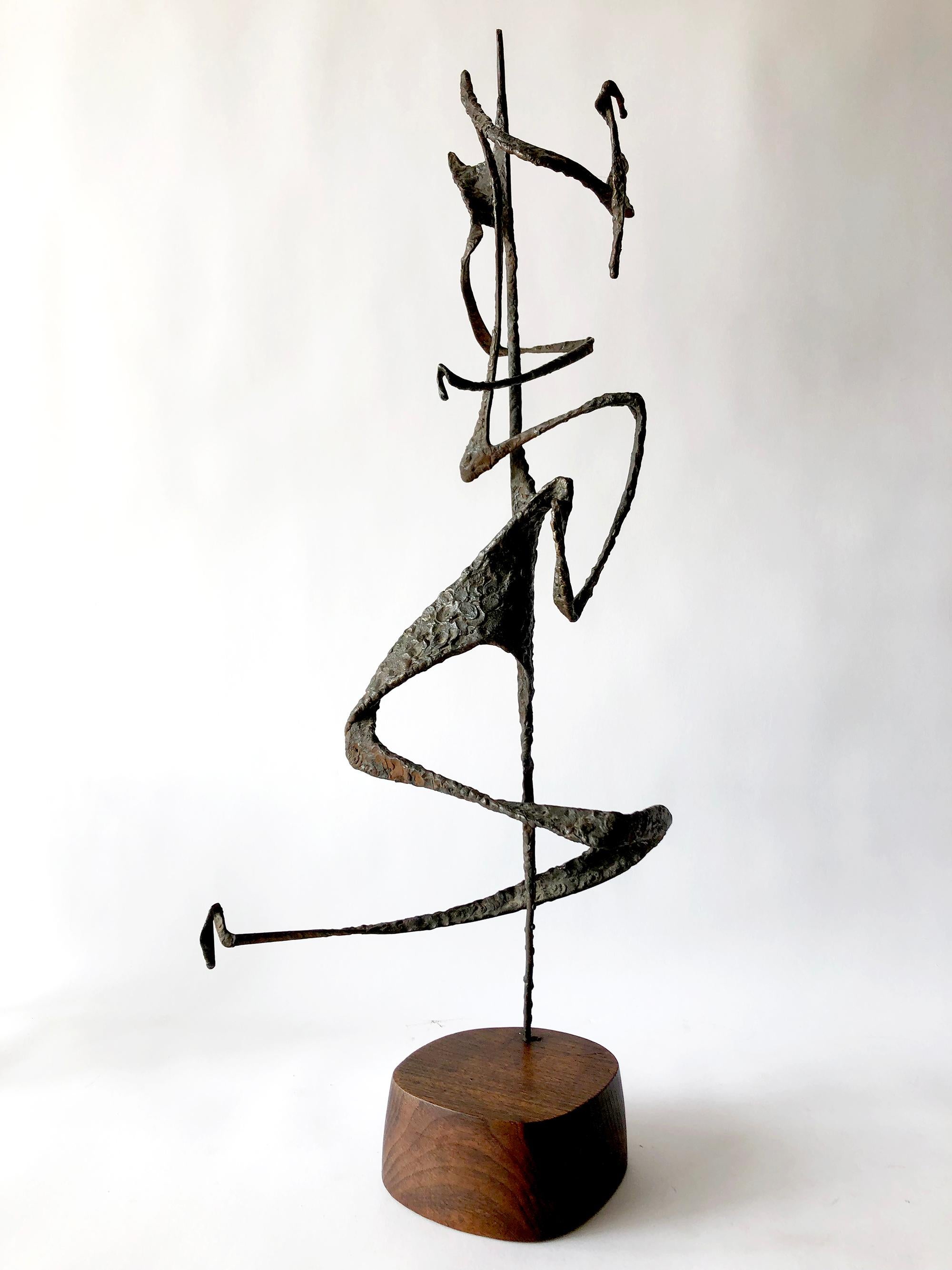 1963 G. Aron Abstract American Modernist Iron Sculpture on Wood Base 1