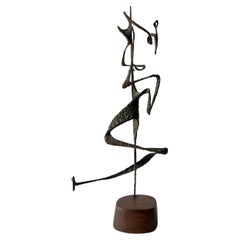 1963 G. Aron Abstract American Modernist Iron Sculpture on Wood Base