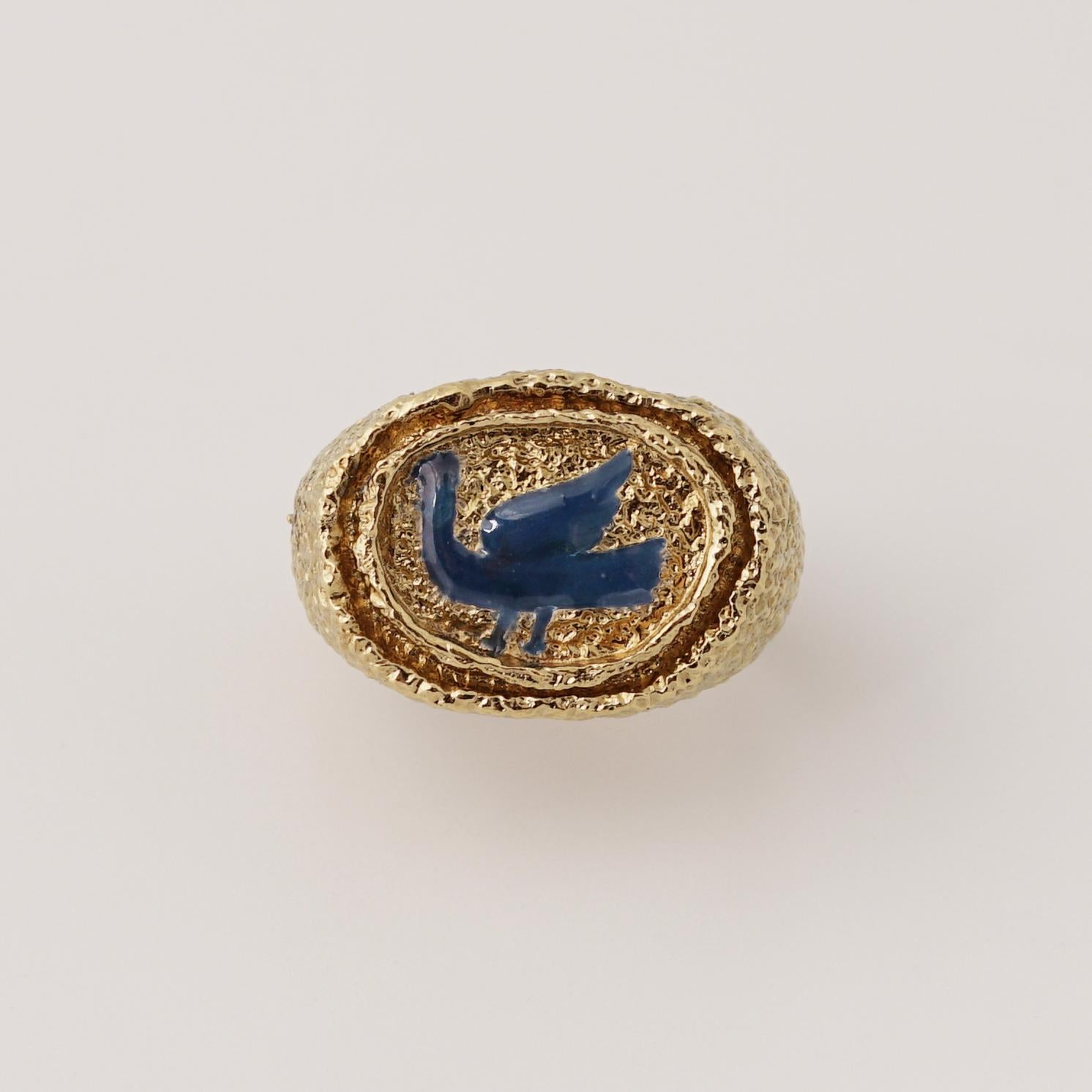 Modern 1963 Georges Braque Blue Enamel 18 Karat Gold 'Procris' Ring