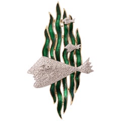 Vintage 1963 Georges Braque Yellow, White Gold and Green Enamel Brooch "HEBE"