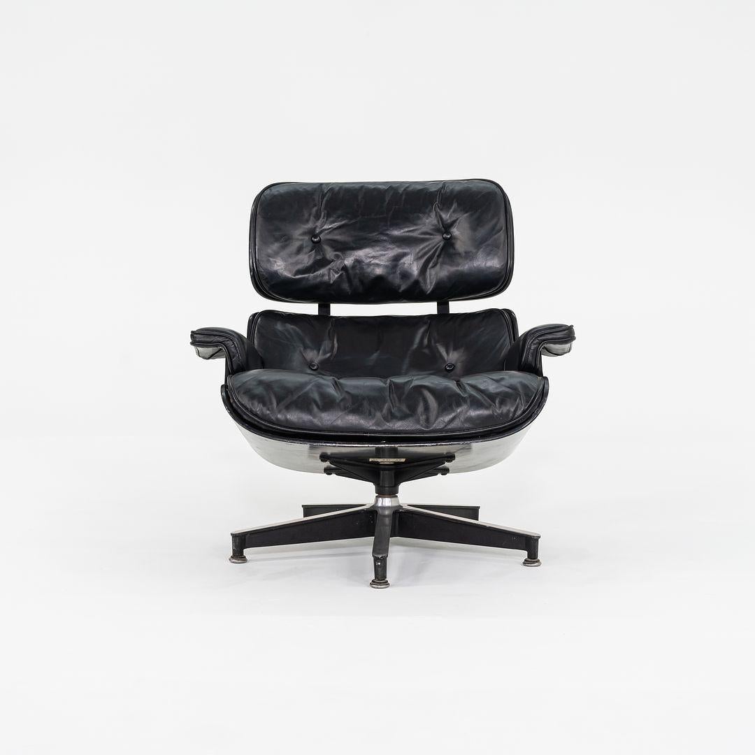 Aluminum 1963 Herman Miller Eames Lounge Chair and Ottoman in Wood w/ Leather Upholstery