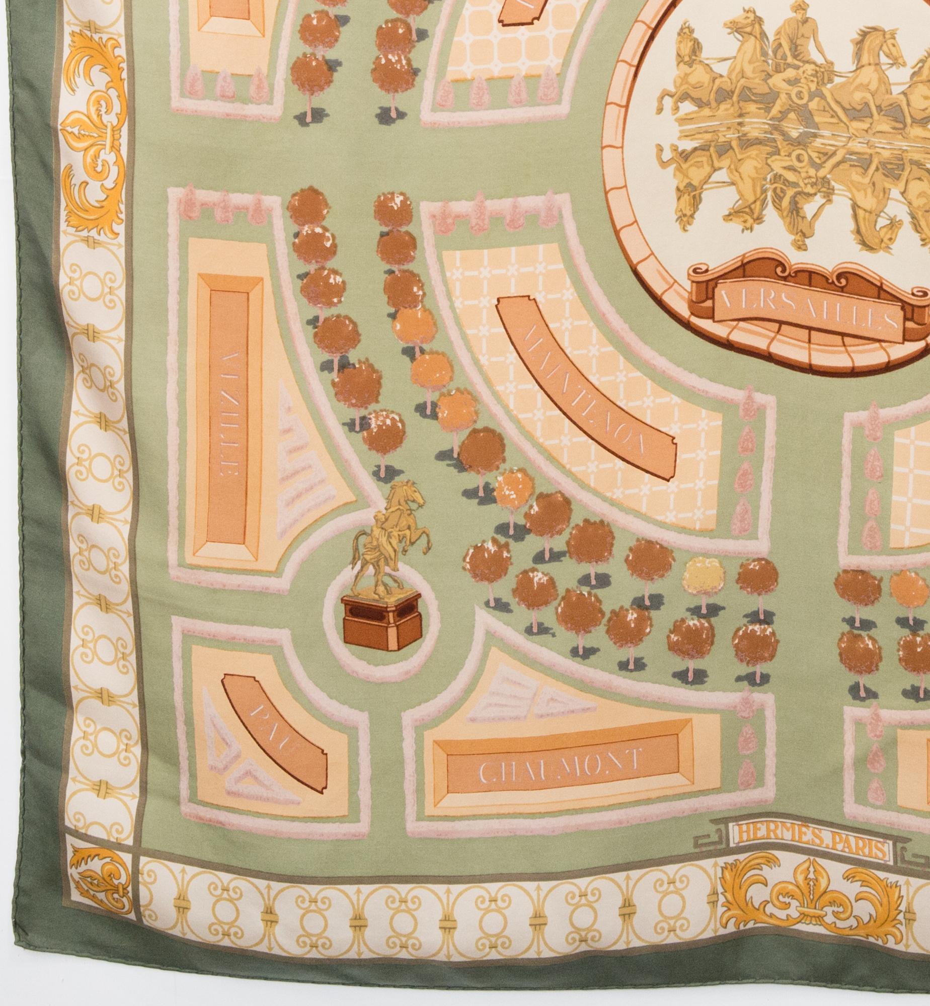1963 Hermes Chateaux Jardins by Christiane Vauzelle Silk Scarf In Good Condition In Paris, FR