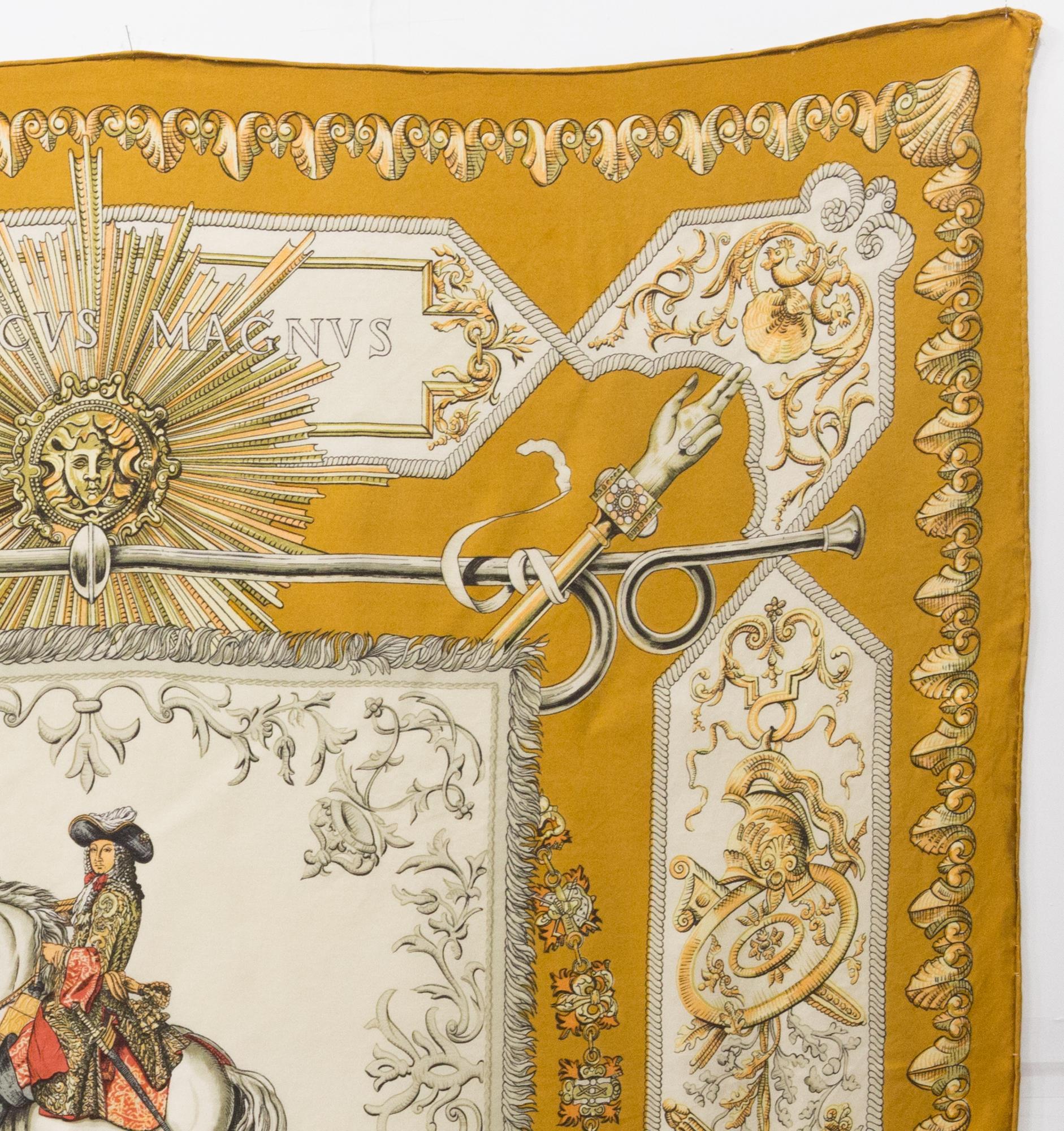 1963 Hermes Ludovicus Magnus by F.de La Perriere Silk Scarf In Good Condition For Sale In Paris, FR