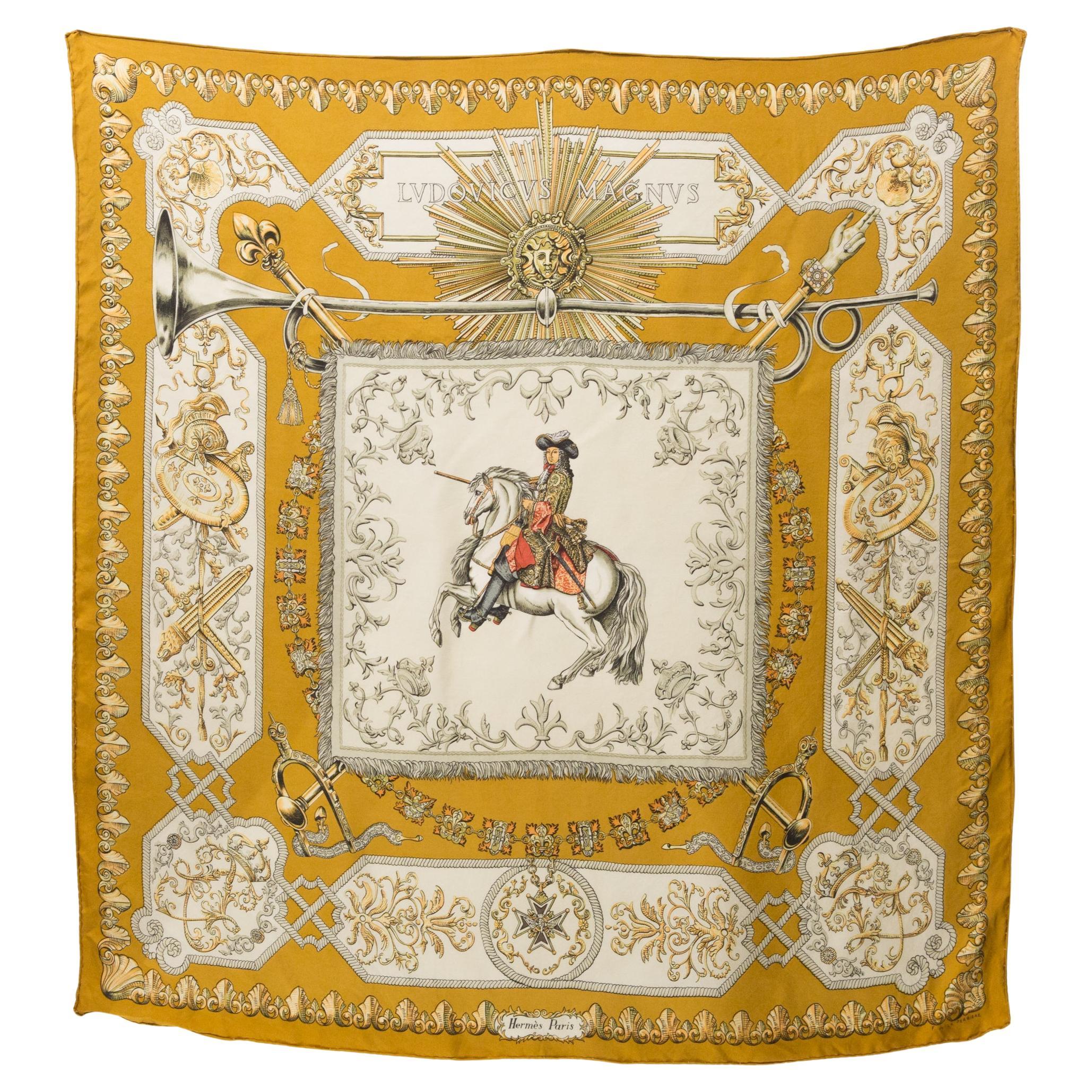 1963 Hermes Ludovicus Magnus by F.de La Perriere Silk Scarf For Sale