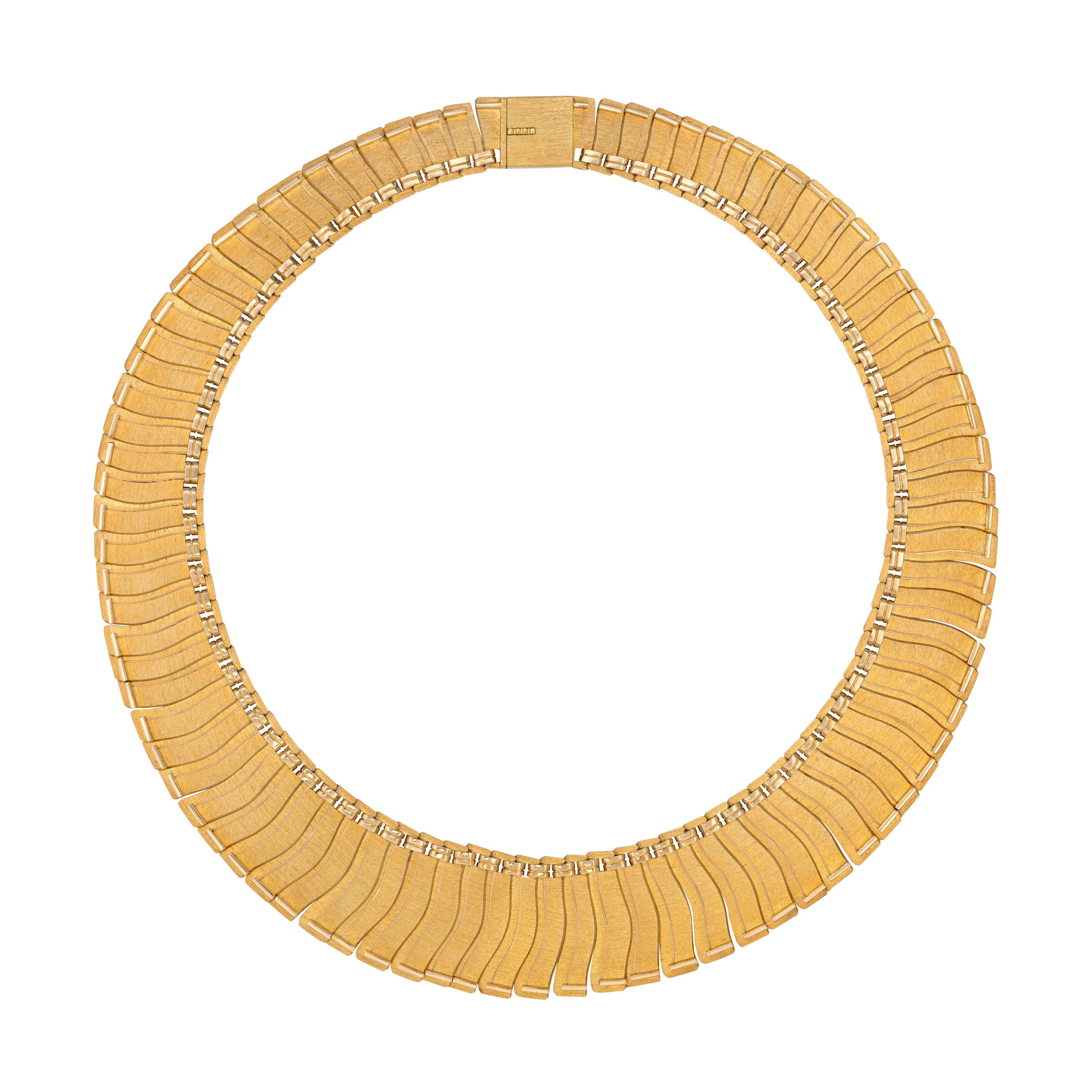 Circa 1960 Nordic Scandinavian Modernist Yellow Gold Collar Necklace  For Sale