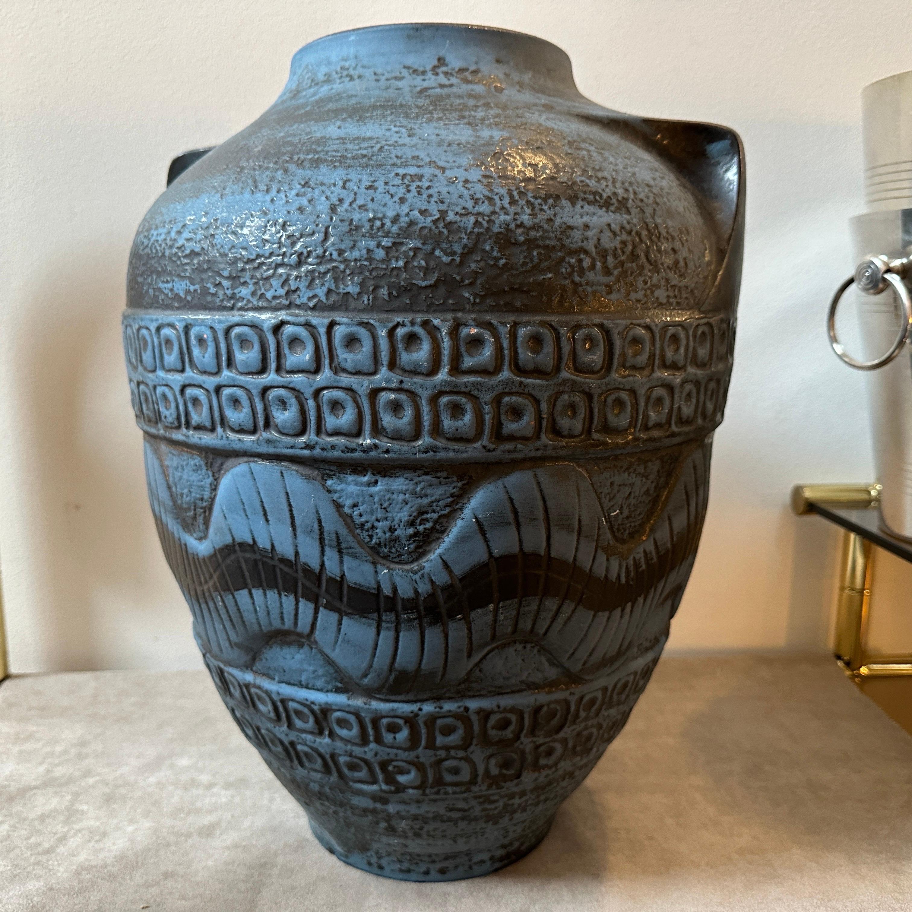 Italian 1963 Modernist  Blue and Gray Ceramic German Vase by Carstens Tonnieshof For Sale