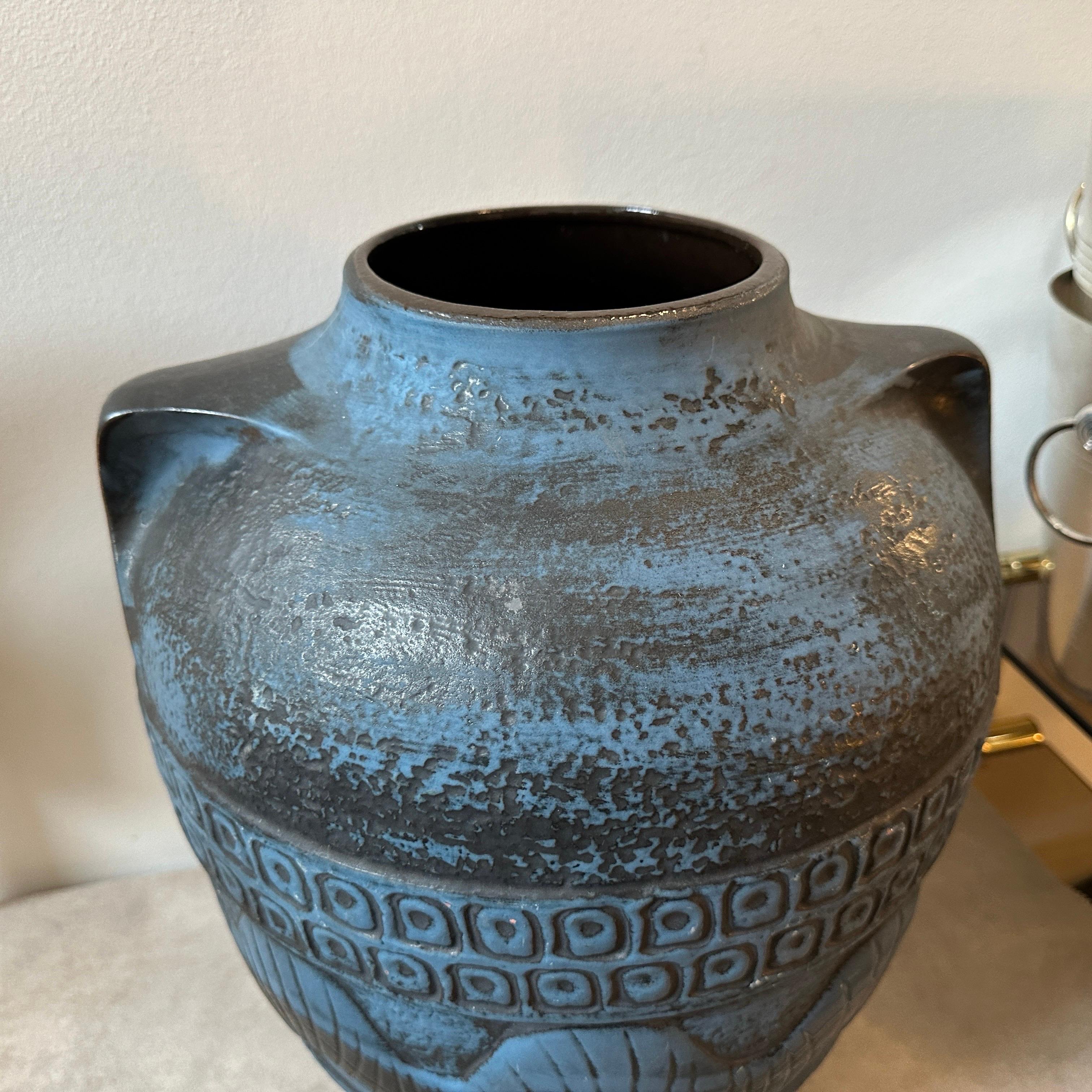 Hand-Crafted 1963 Modernist  Blue and Gray Ceramic German Vase by Carstens Tonnieshof For Sale