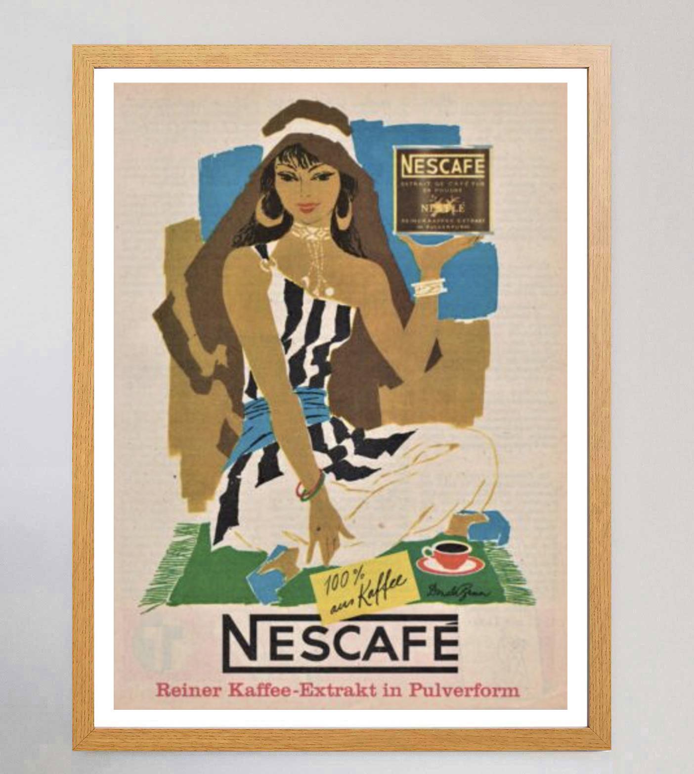 Swiss 1963 Nescafe - 100% Coffee Original Vintage Poster For Sale