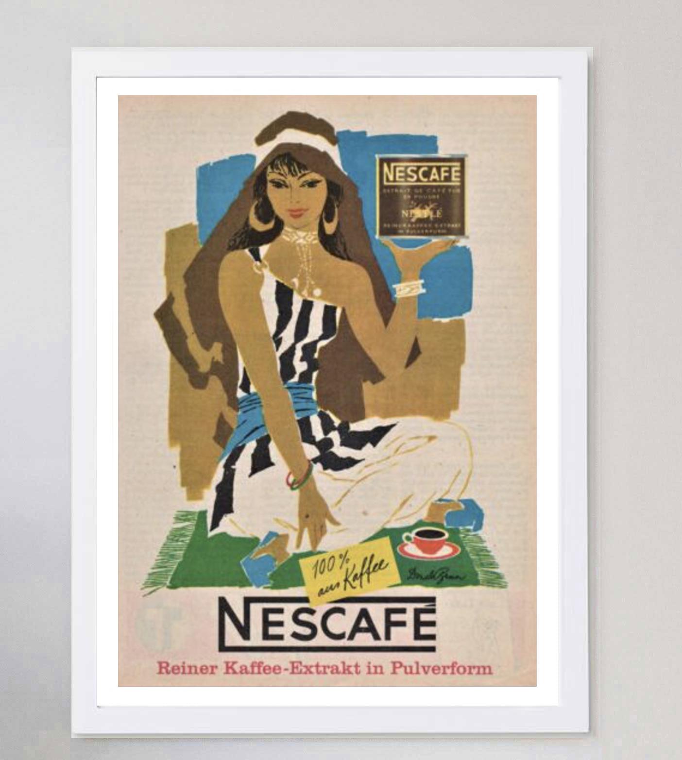 1963 Nescafe - 100% Coffee Original Vintage Poster In Good Condition For Sale In Winchester, GB