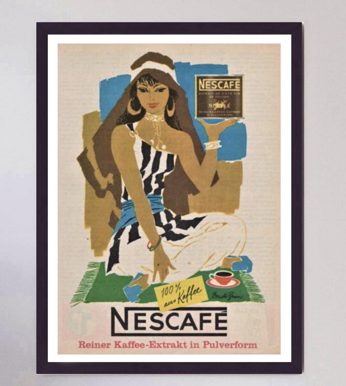 Milieu du XXe siècle Affiche vintage originale Nescafe - 100 % café, 1963 en vente