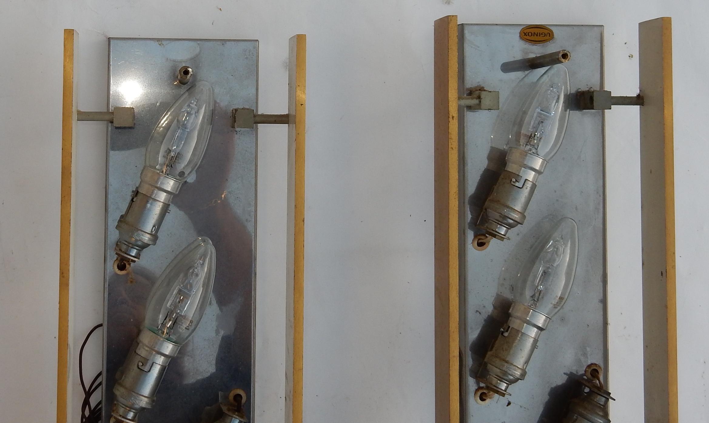 Modern 1963 Pair Dallux Sconces Attributed to Serge Mouille Brass Glass St Gobain For Sale