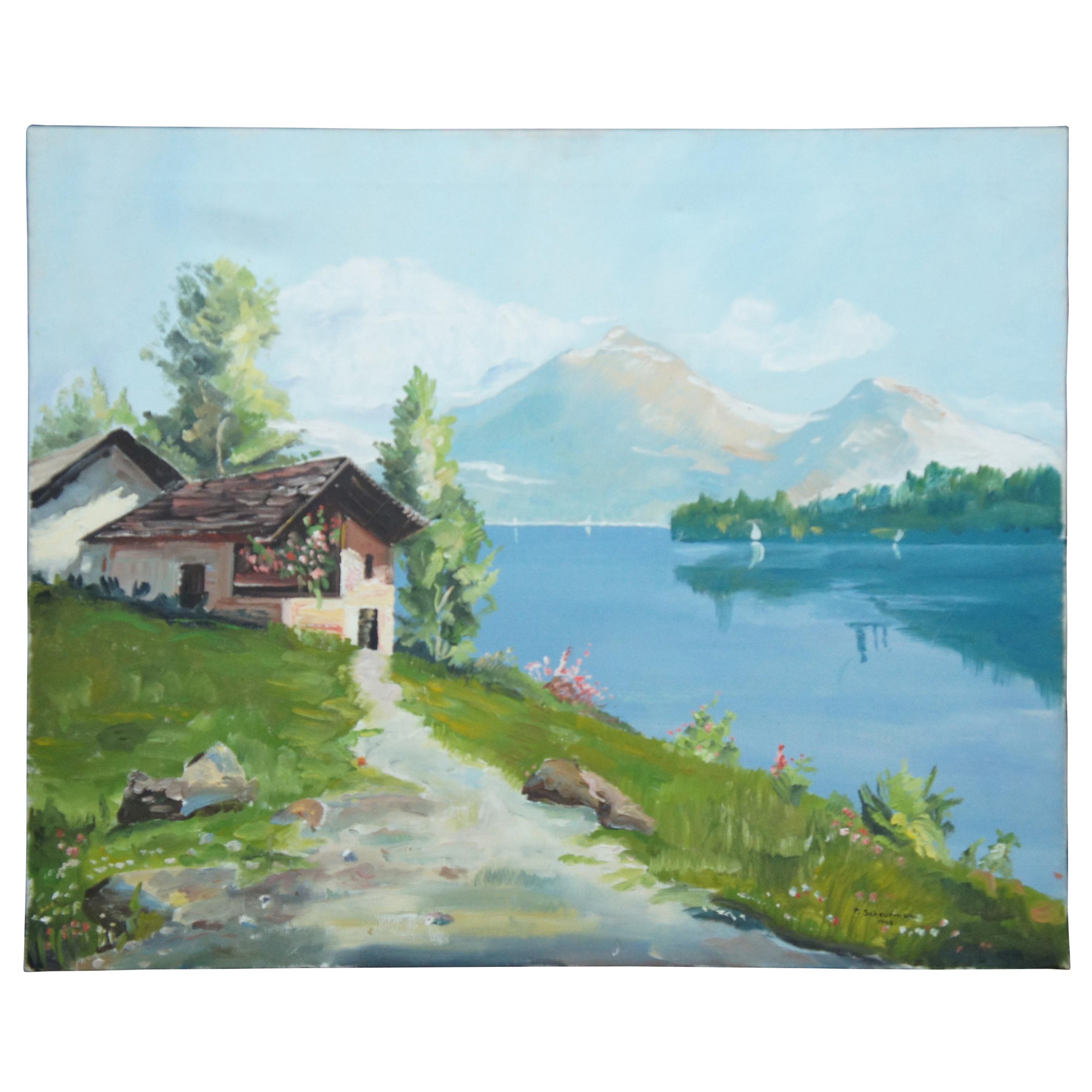 1963 Paul Scheurmann Cottage Seascape Landscape Peinture à l'huile sur toile