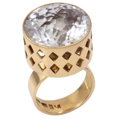 1963 Rare Sigurd Persson Quartz and Gold Cut-Out Ring