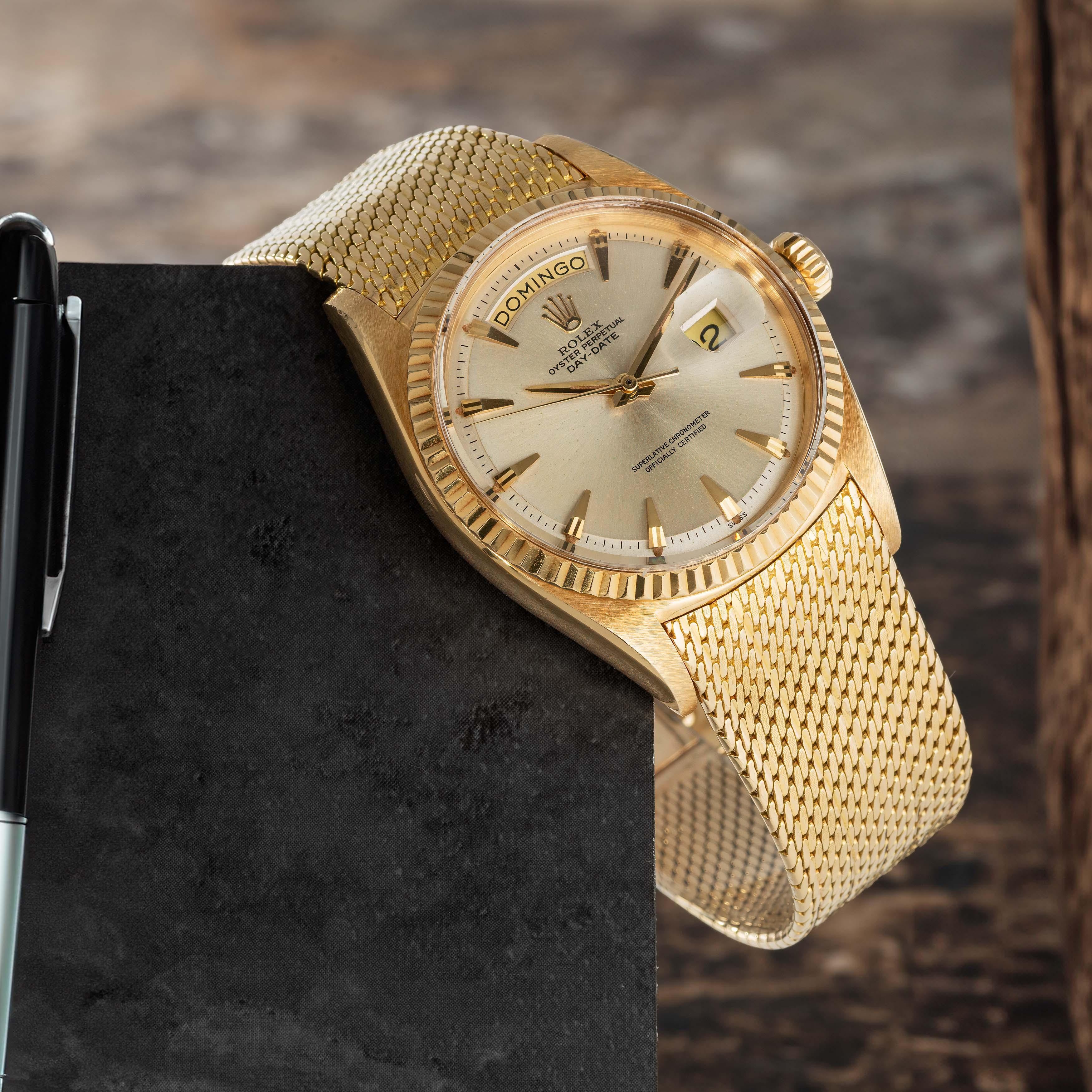 Millanaise

Wenn man sich Day-Date-Konfigurationen ansieht, ist das Armband in der Regel der allgemeinste Teil einer Uhr. In den meisten Fällen ein President-Armband, gelegentlich ein Oyster- oder Jubilee-Armband, aber hier haben wir etwas ganz