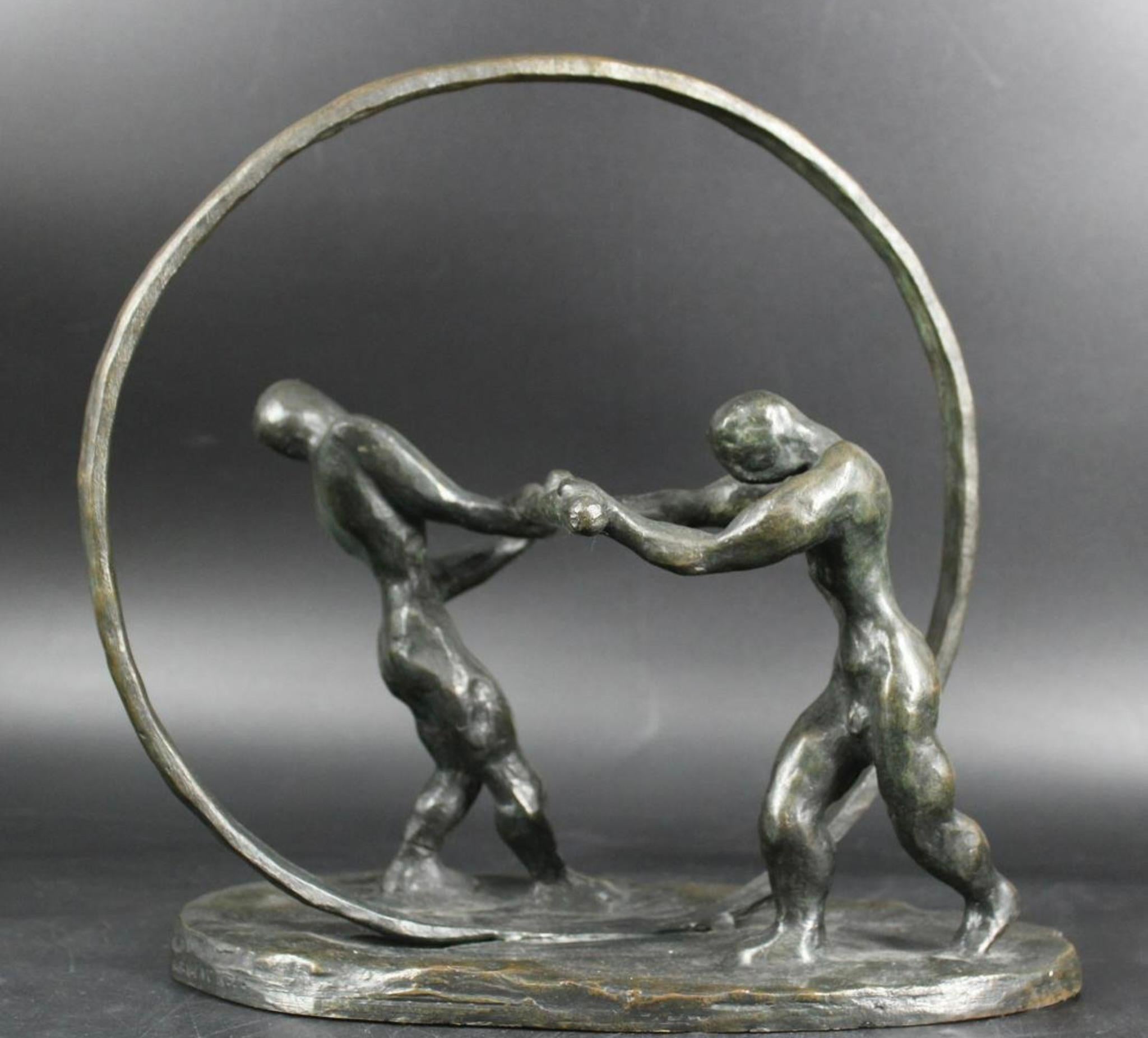 Hand-Crafted 1963 Roman Bronze Works Figurative Bronze Signed J.E.M. For Sale