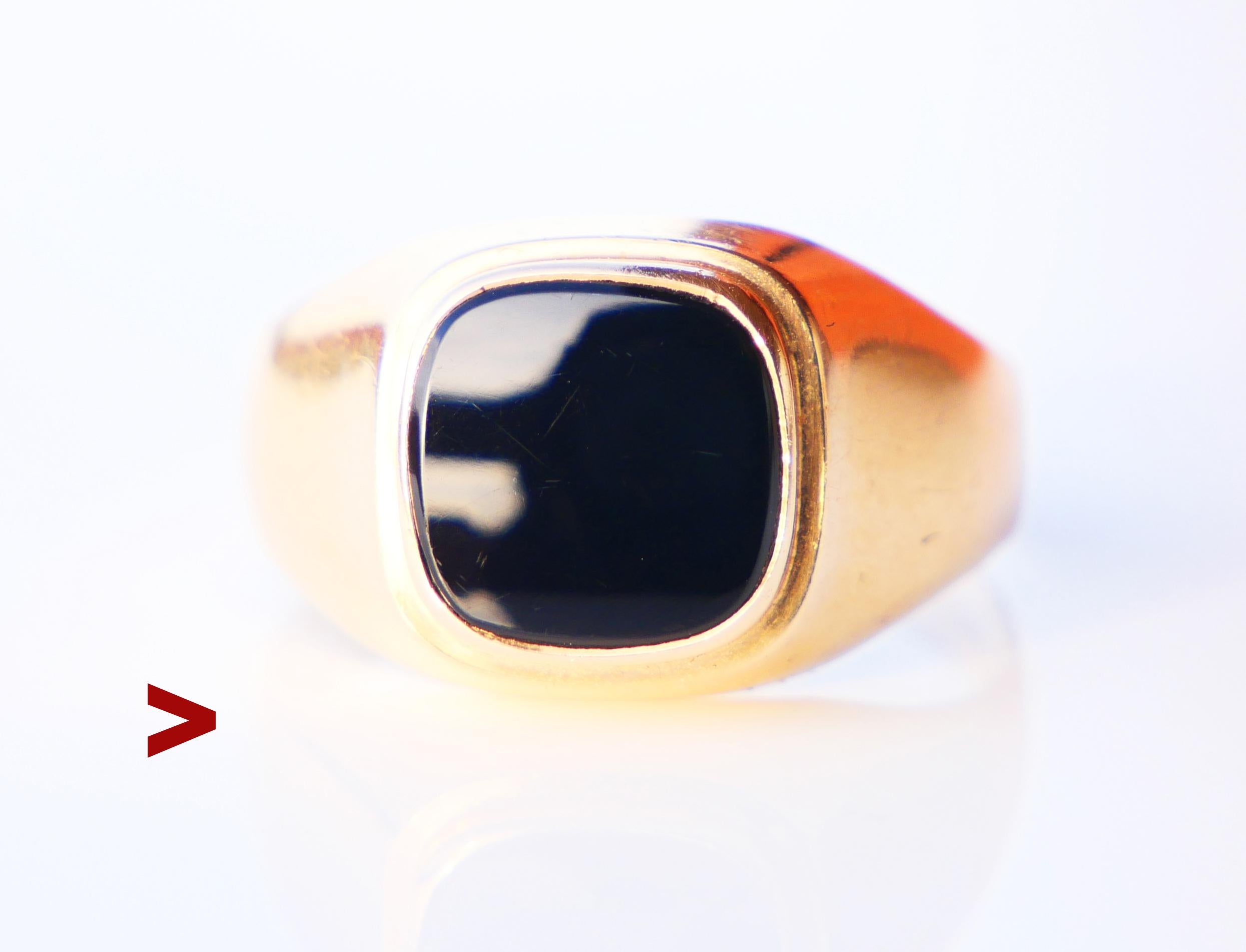 Rétro 1963 Bague Signet Homme Bague Signet en Onyx massif or 18K Ø 9.75US / 3.75 gr en vente