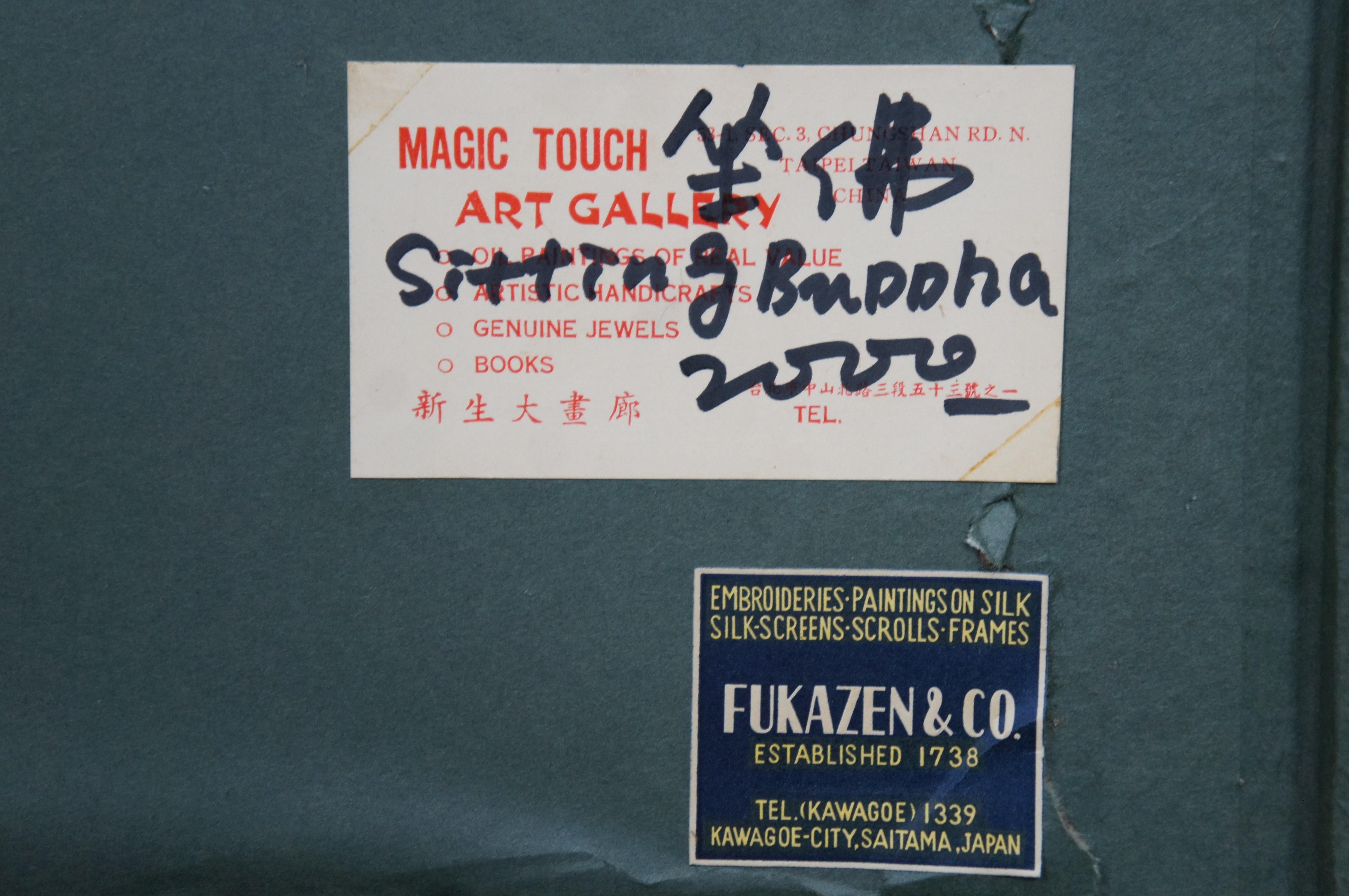 Mid-20th Century 1963 Sitting Buddha Painting on Silk Burlap Frame Fukazen & Co For Sale