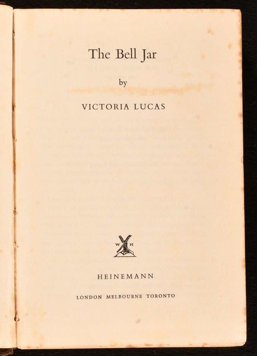 The first edition of Sylvia Plath's semi-autobiographical magnum opus, in the desirable publisher's original dust wrapper.

The true first edition, first impression. Published under the pseudonym 'Victoria Lucas', as Plath was concerned that her