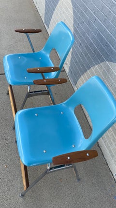 1963 Turquoise Fiberglass Brunswick Stools, pair