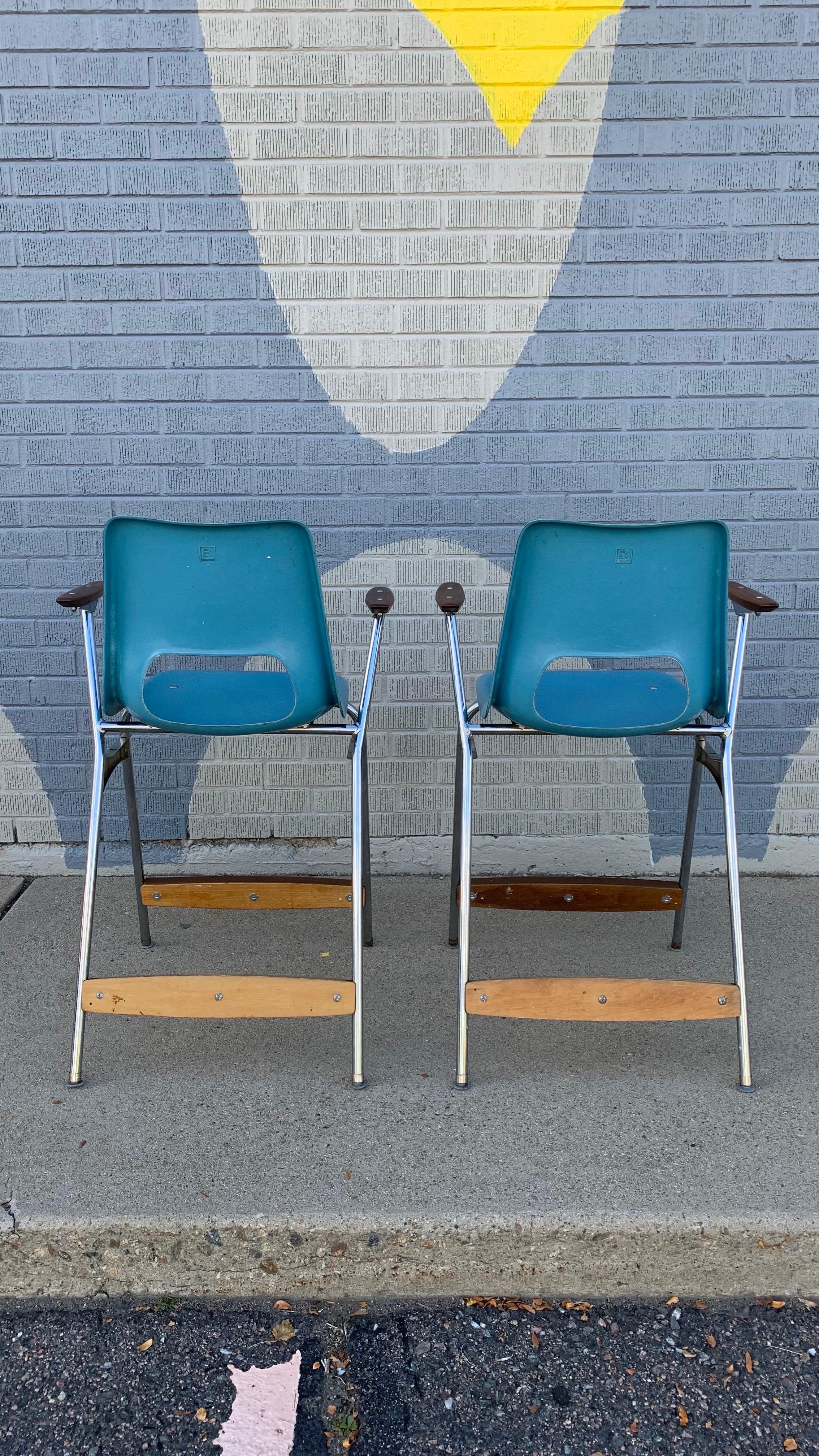 1963 Turquoise Fiberglass Brunswick Stools, pair For Sale 1